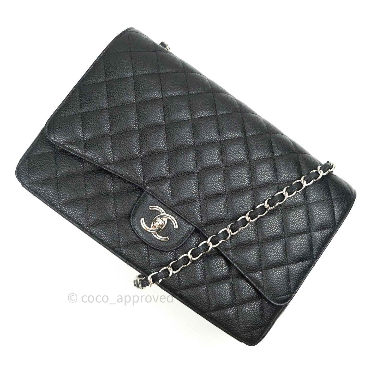 Chanel Classic Jumbo Double Flap Maxi Black Caviar Silver Hardware