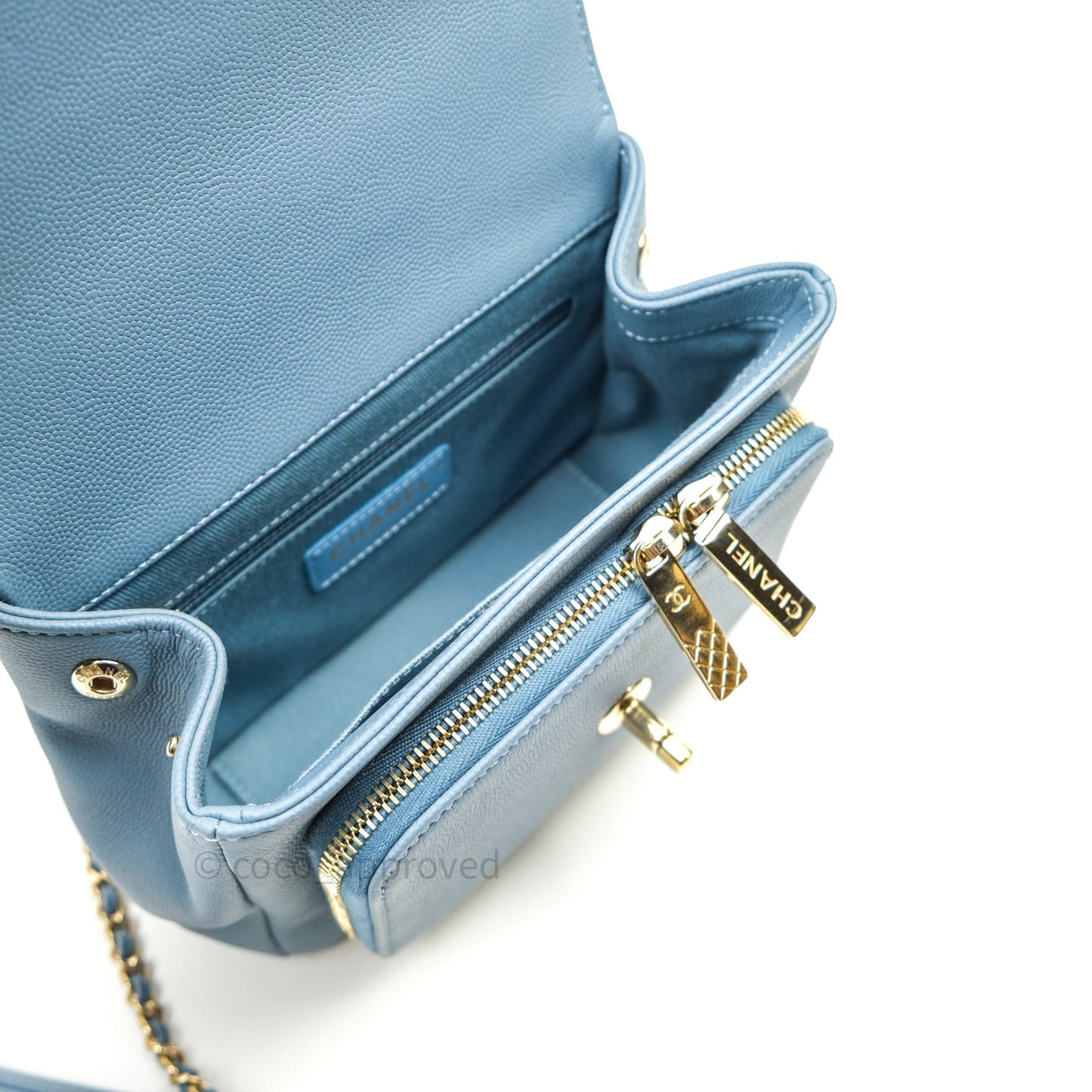 Chanel Caviar Quilted Small Business Affinity Flap Blue Light Gold Hardware
