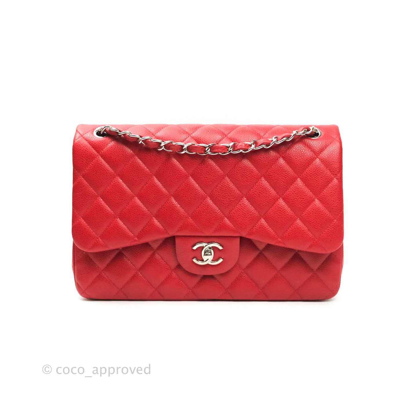 Chanel Classic Jumbo Double Flap Red Caviar Silver Hardware⁣⁣