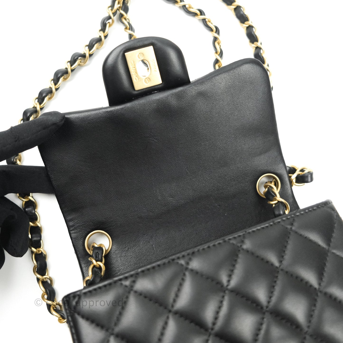 Chanel Mini Square Black Lambskin Aged Gold Hardware