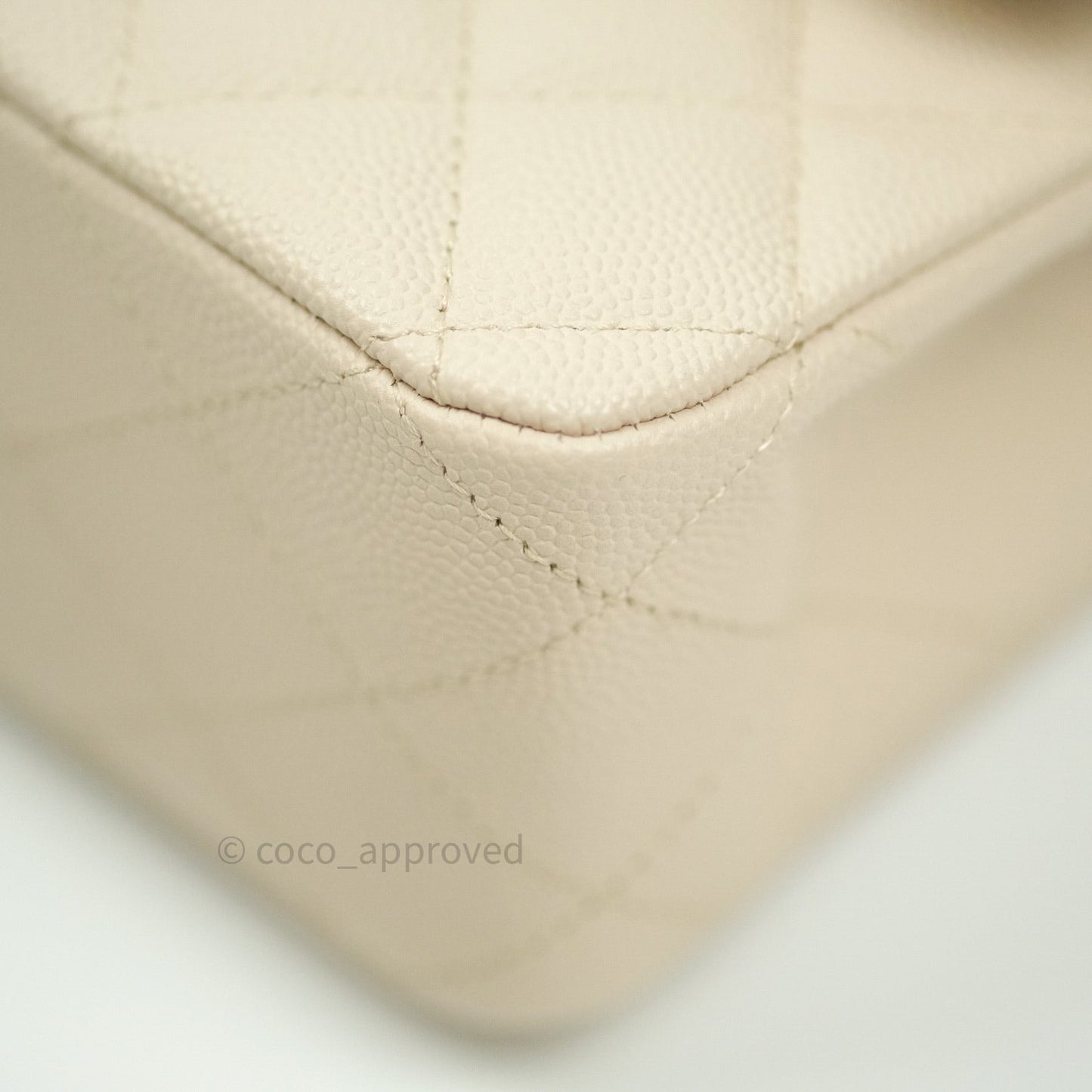Chanel Classic M/L Medium Double Flap Quilted Ivory Caviar Silver Hardware