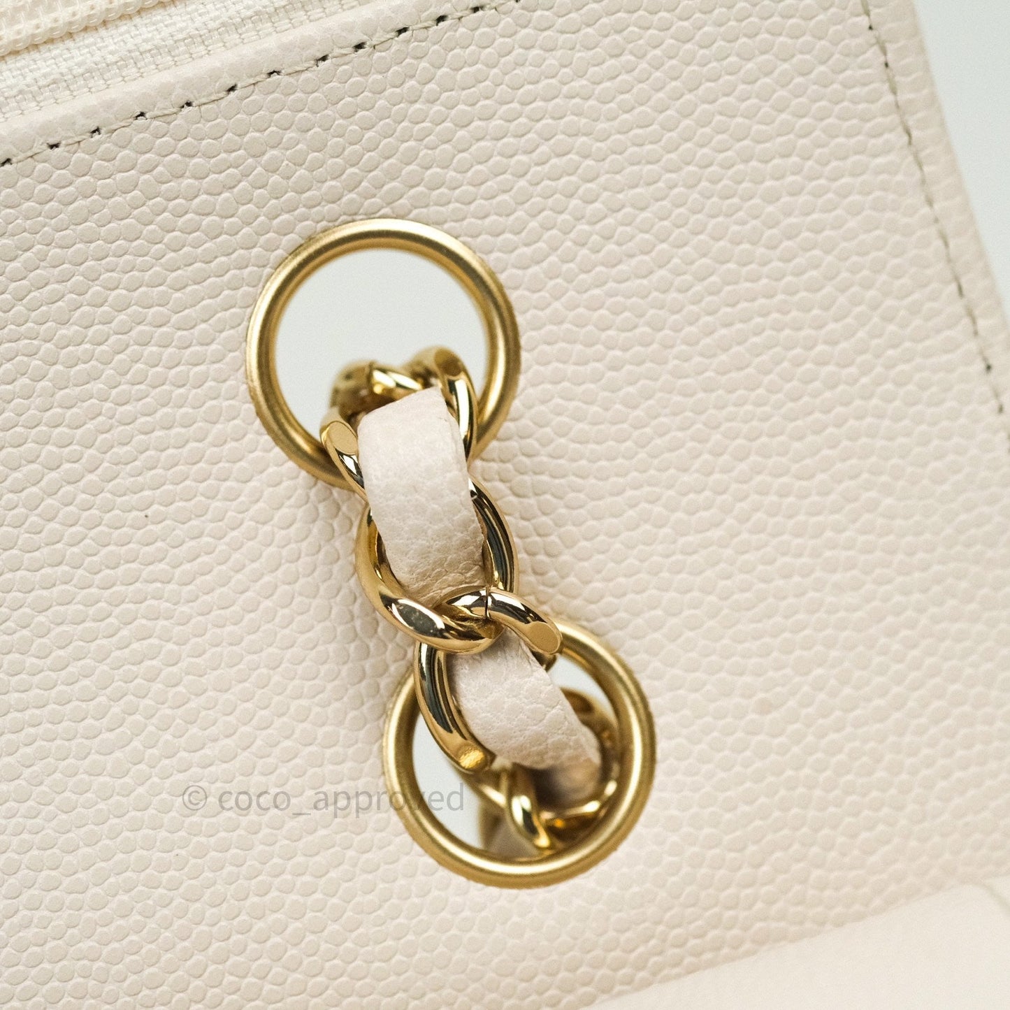 Chanel Classic M/L Medium Double Flap Chevron Ivory Caviar Gold Hardware