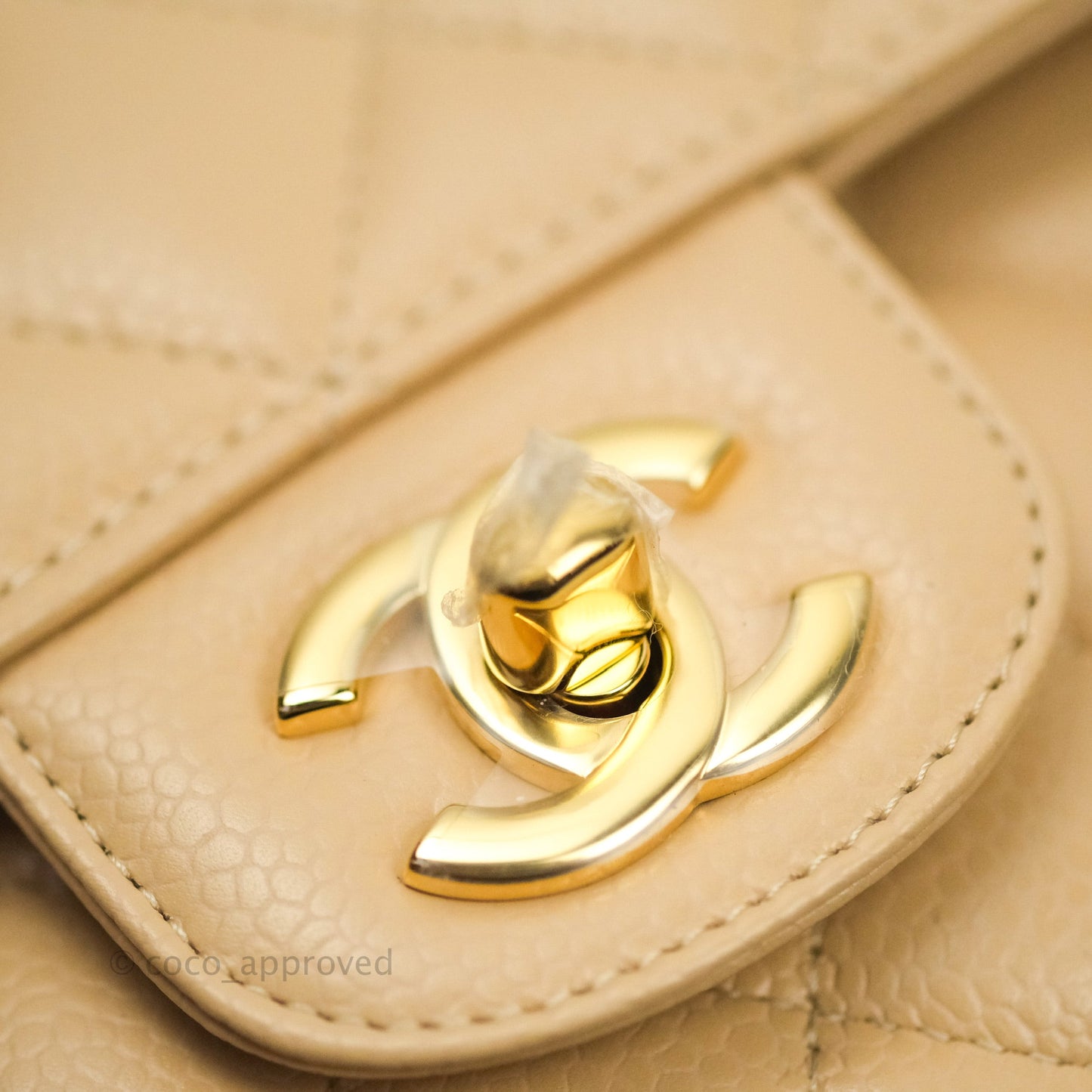 Chanel Classic M/L Medium Double Flap Bag Beige Caviar Gold Hardware