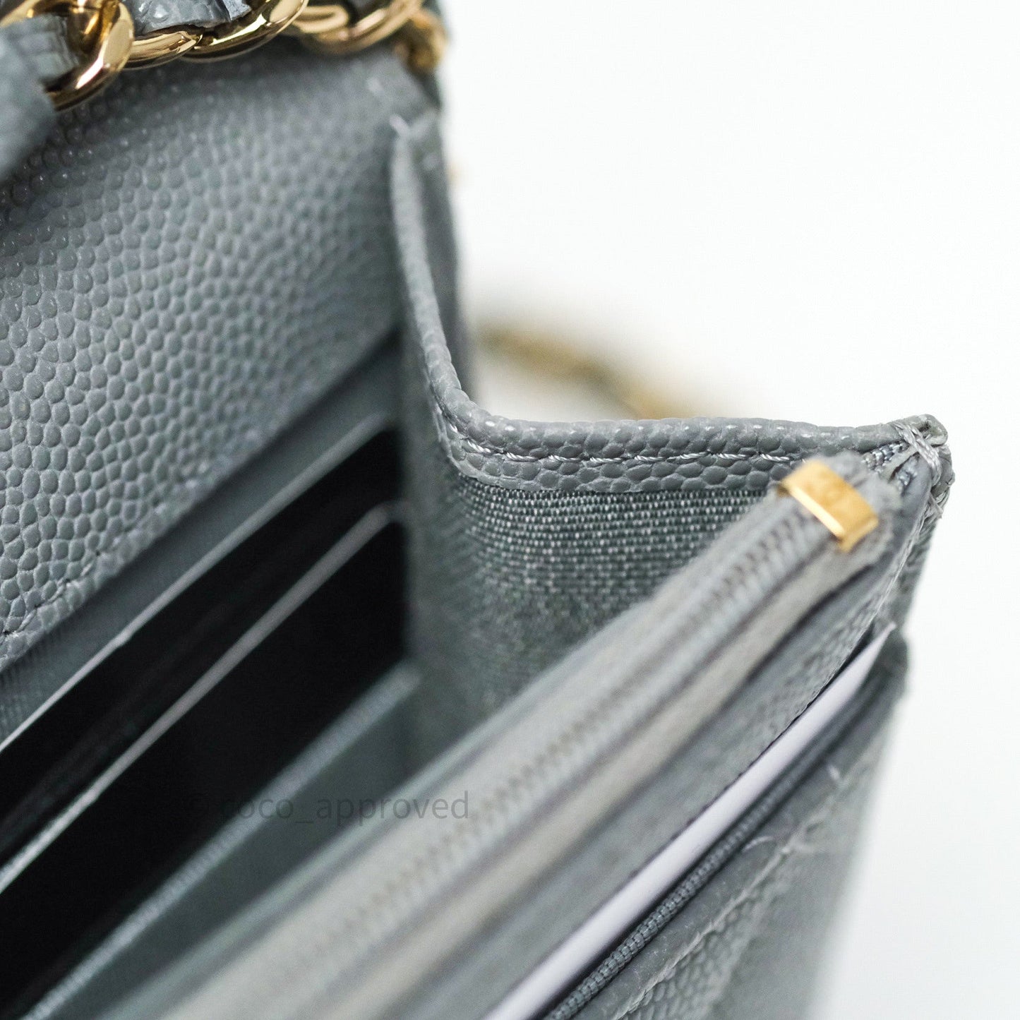 Chanel Caviar Quilted Wallet on Chain WOC Grey Light Gold Hardware 20C