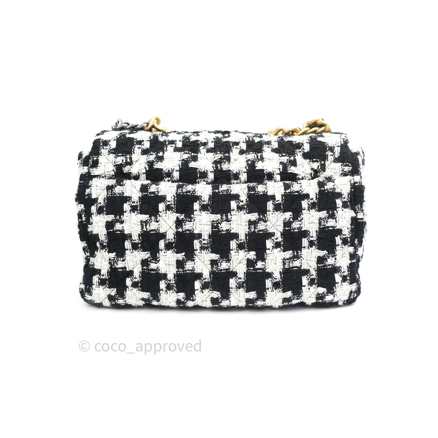 Chanel 19 Medium Tweed White Ribbon Mixed Hardware