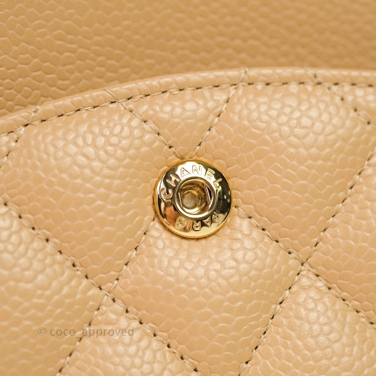 Chanel Classic M/L Medium Double Flap Bag Beige Caviar Gold Hardware