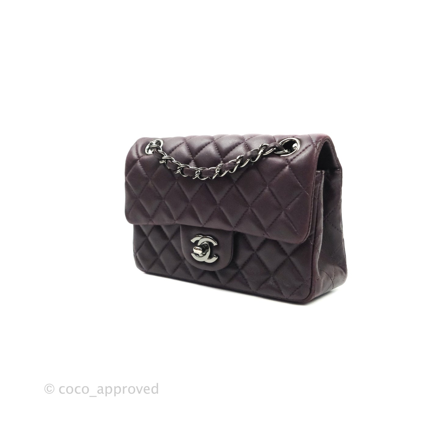 Chanel Quilted Mini Rectangular Purple Lambskin Silver Hardware