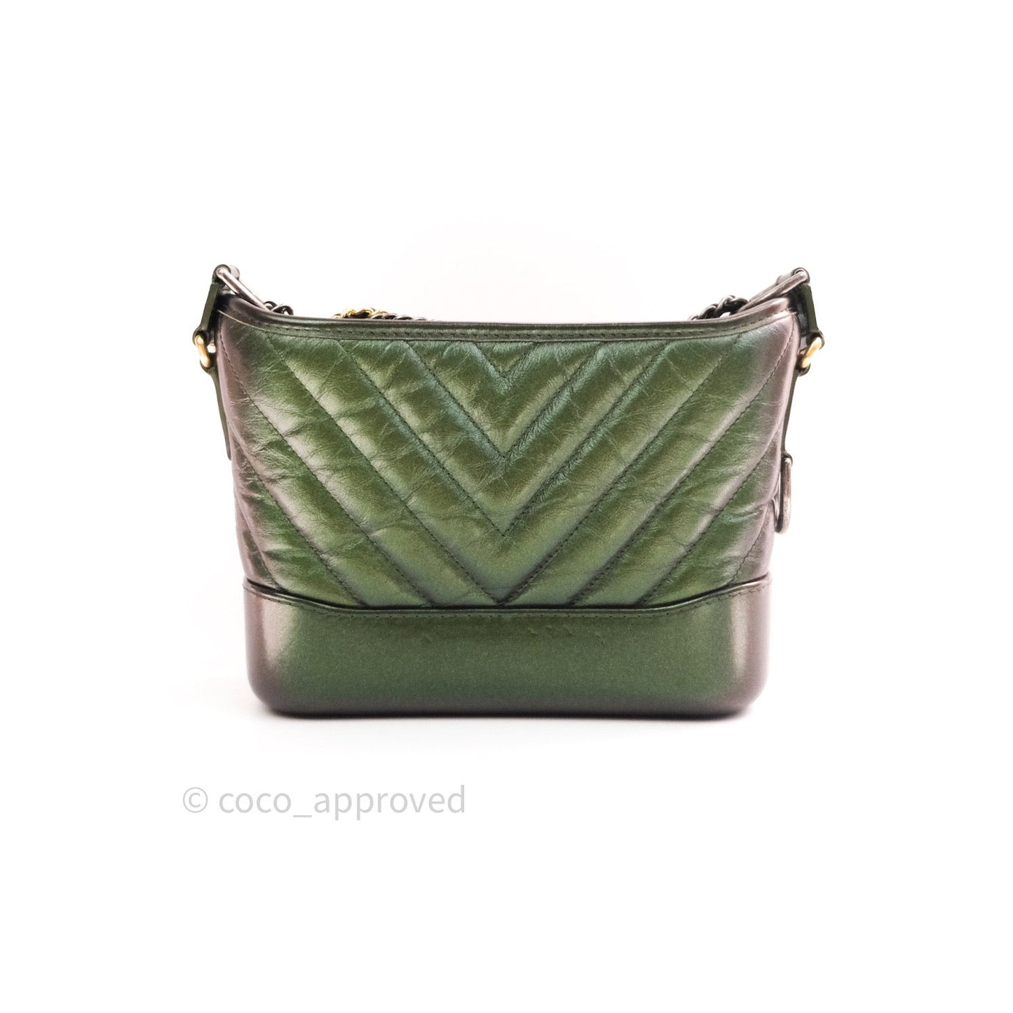 Chanel Calfskin Chevron Small Gabrielle Hobo Iridescent Green Mixed Hardware