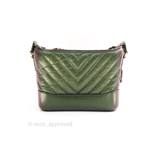 Chanel Calfskin Chevron Small Gabrielle Hobo Iridescent Green Mixed Hardware