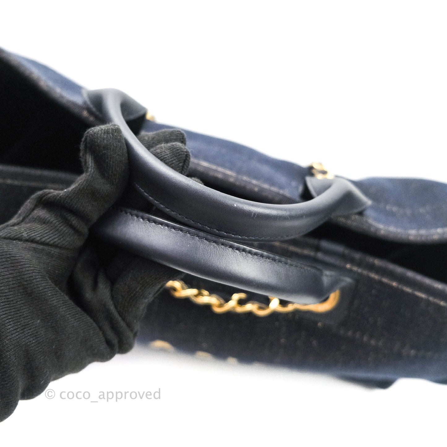 Chanel Large Deauville Navy Glitter Canvas Gold Hardware