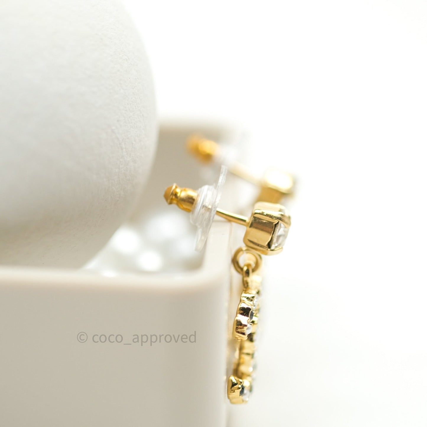 Chanel Earrings Drop CC Gold Crystal