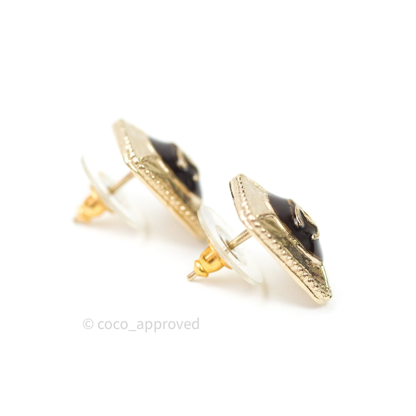 Chanel Enamel Square CC Earrings Gold Dark Red
