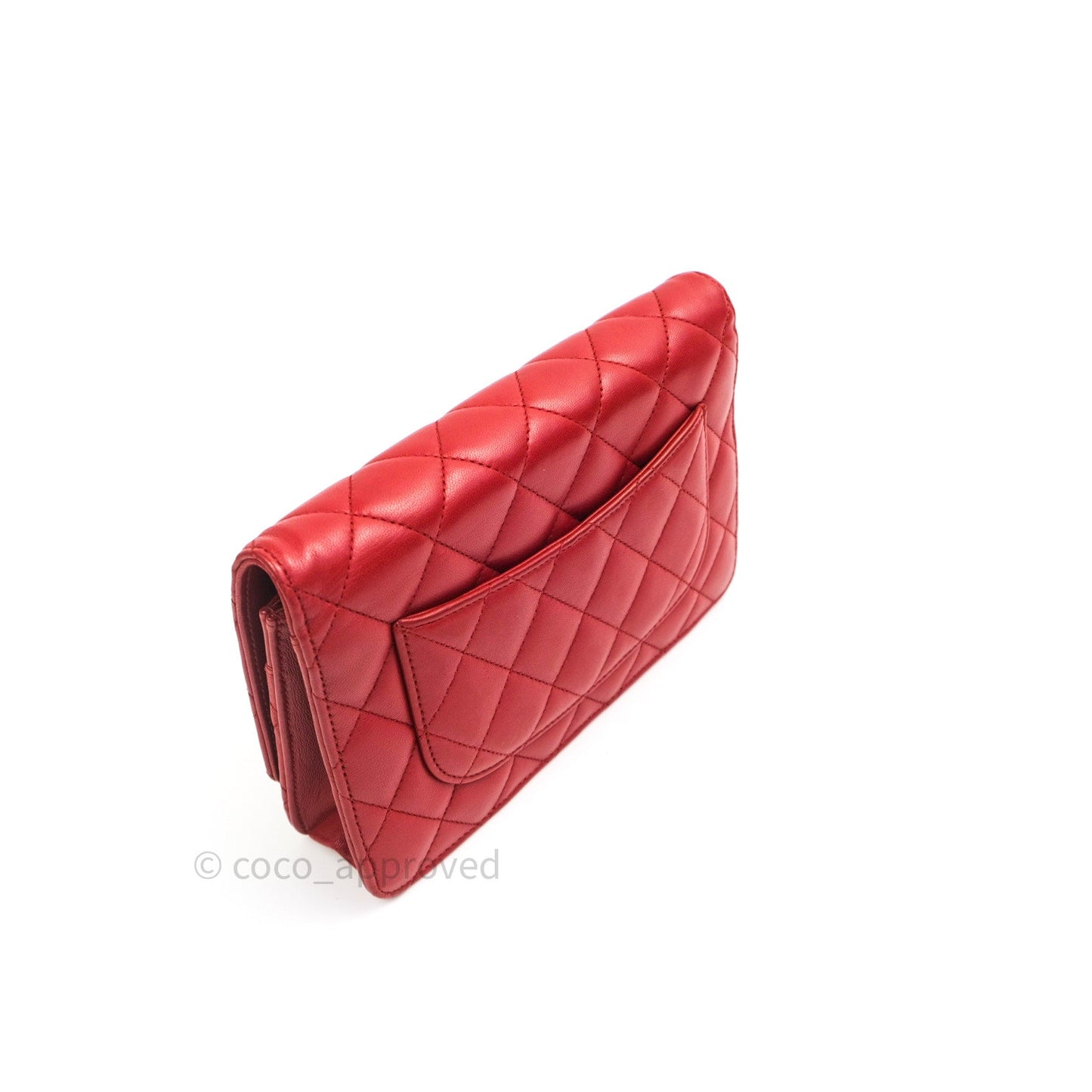 Chanel Quilted Wallet on Chain WOC Red Lambskin Silver Hardware