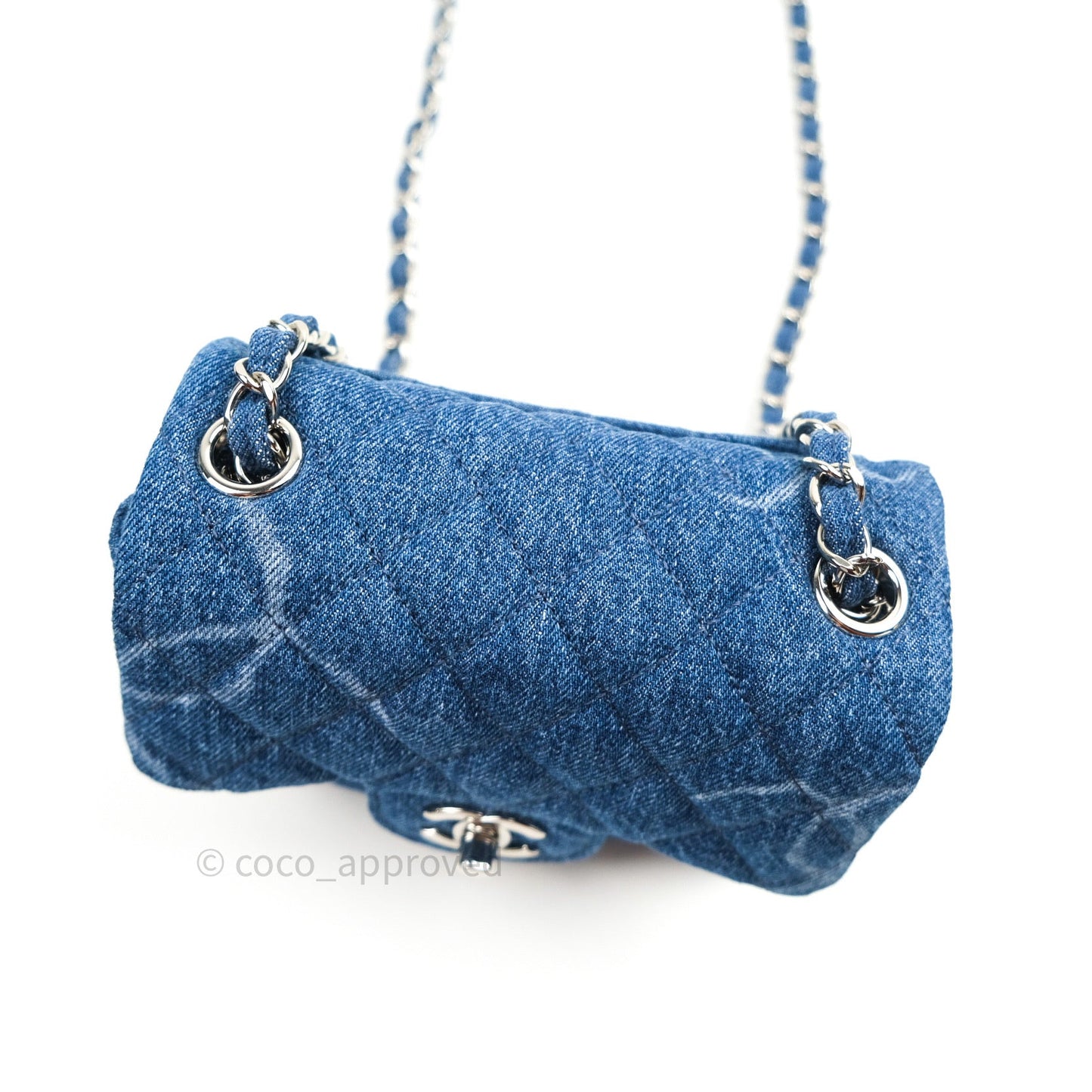 Chanel Mini Square Blue Denim Silver Hardware