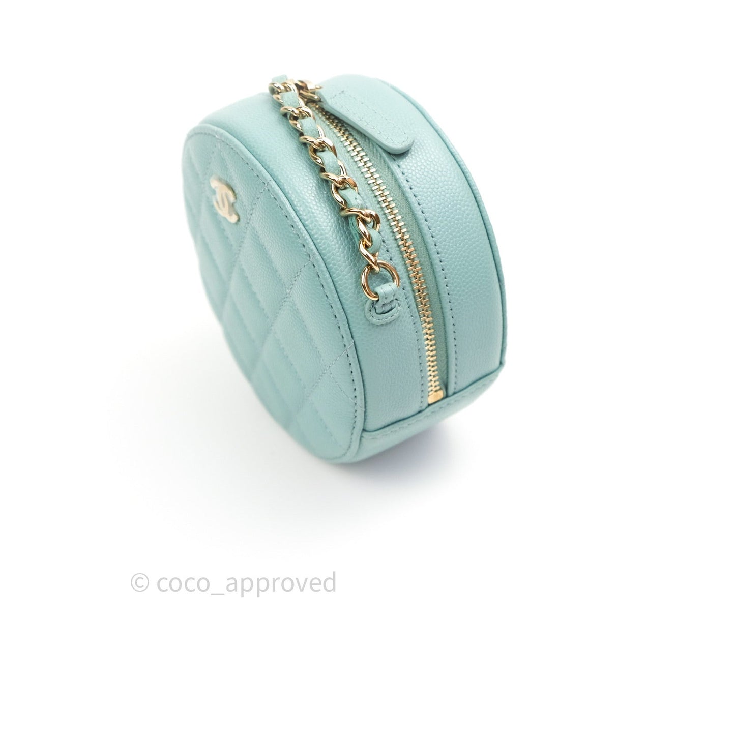 Chanel Round Circle Bag Tiffany Blue Caviar Light Gold Hardware