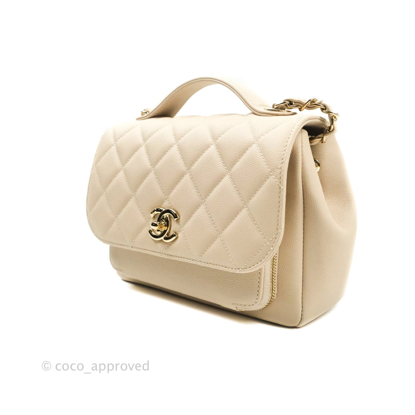 Chanel Quilted Medium Business Affinity Flap Beige Caviar Gold Hardware