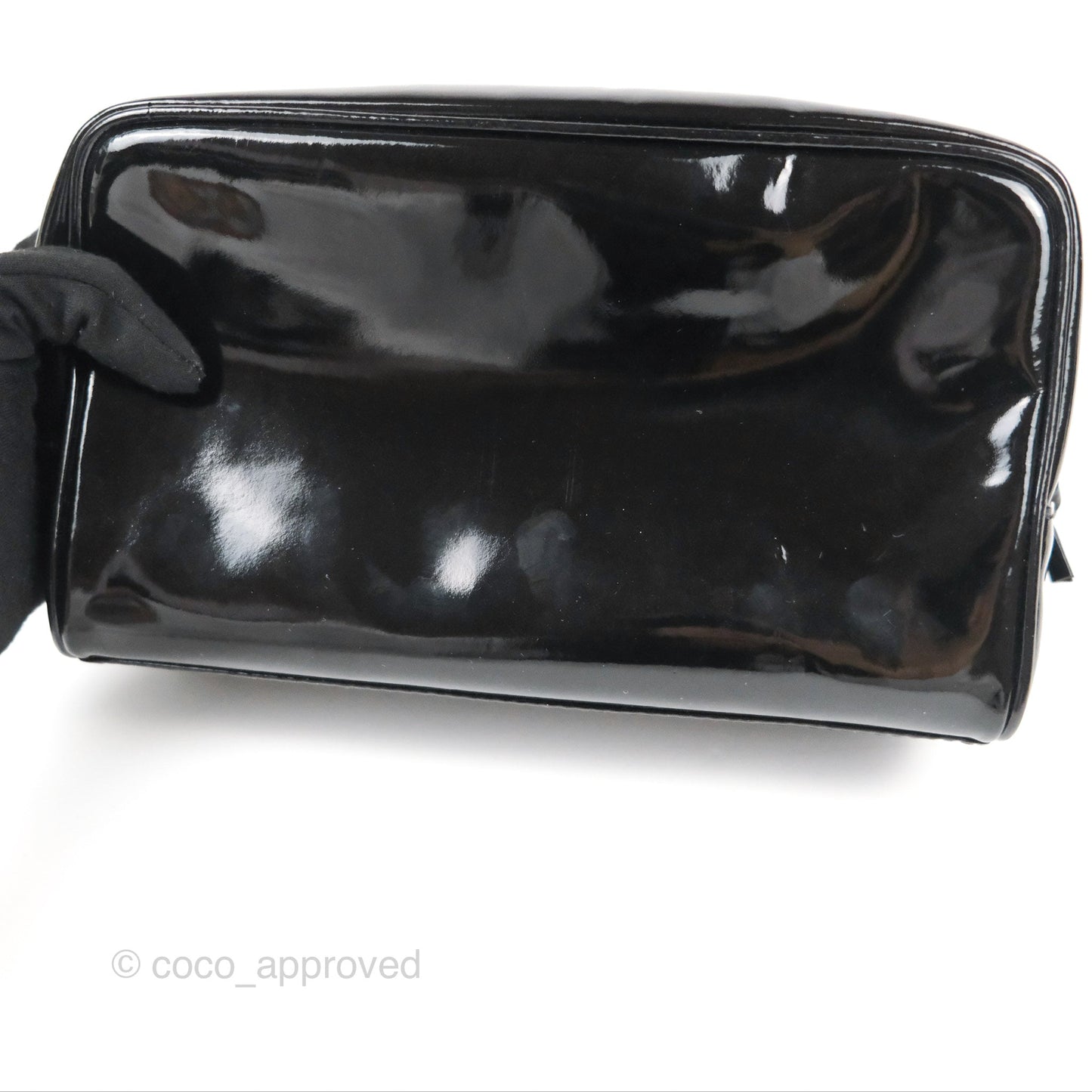 Chanel Vintage Coco Black Leather Patent Make Up Pouch