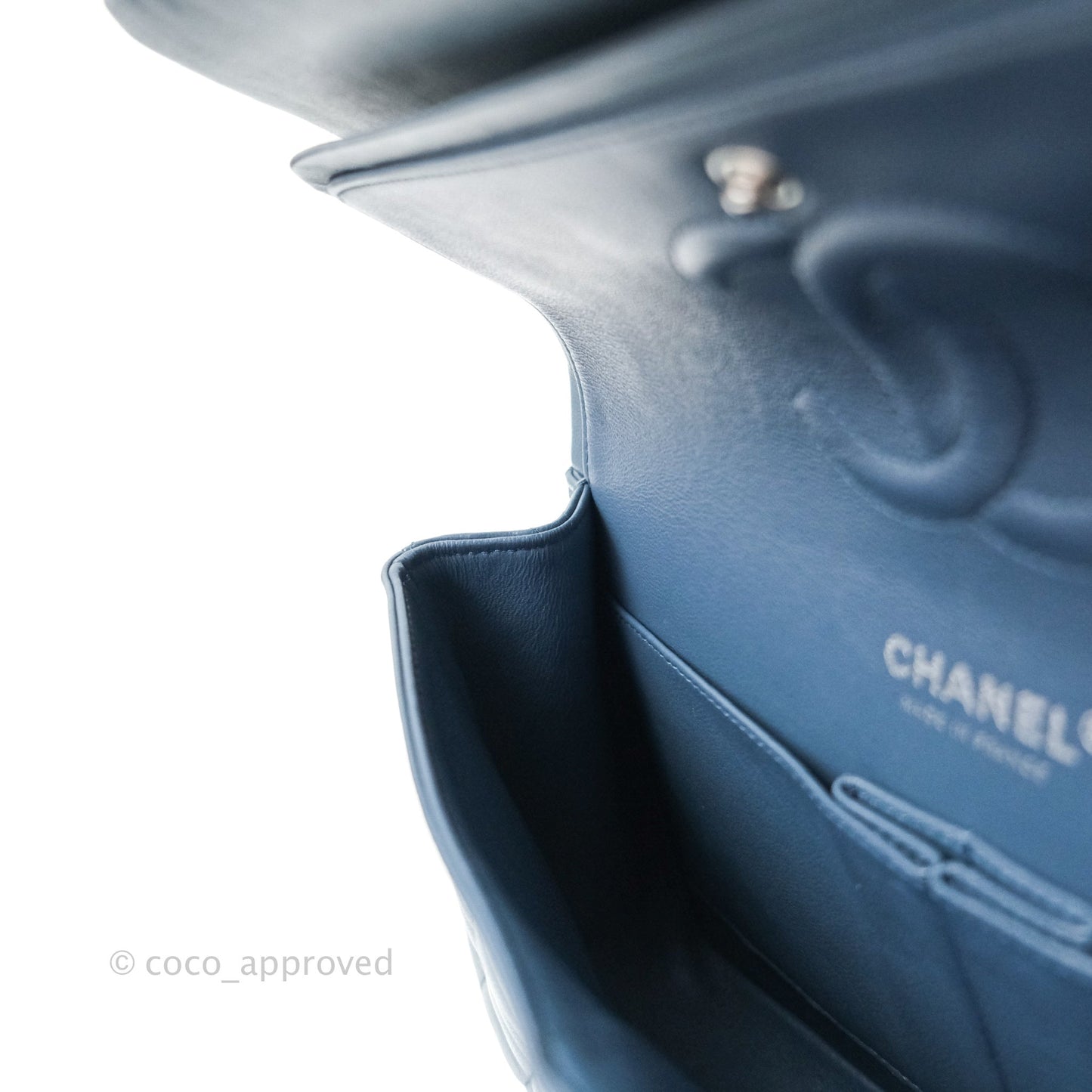 Chanel Classic M/L Medium Double Flap Blue Silver Hardware
