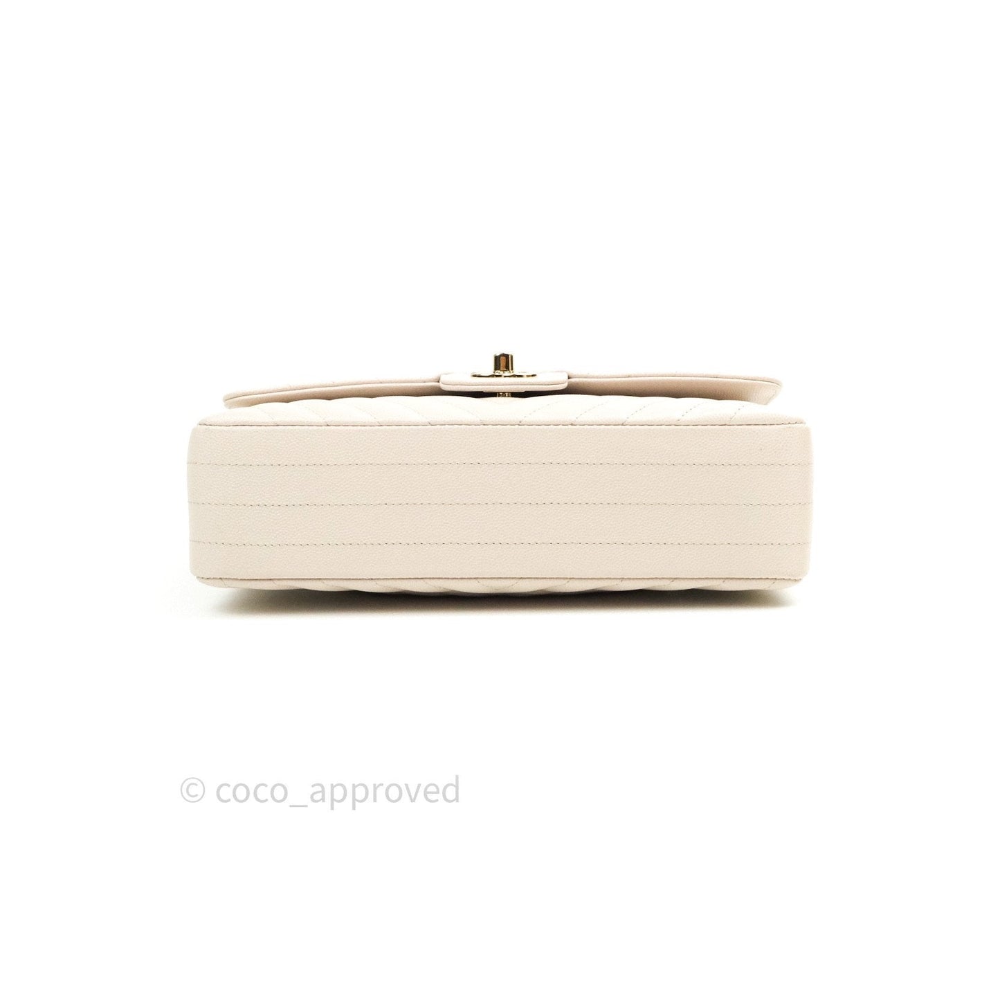 Chanel Classic M/L Medium Double Flap Chevron Ivory Caviar Gold Hardware