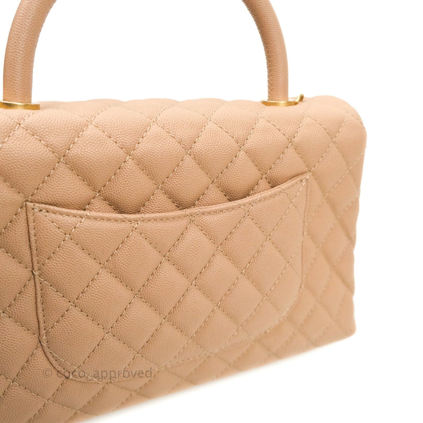 Chanel Small Coco Handle Quilted Beige Caviar Aged Gold Hardware