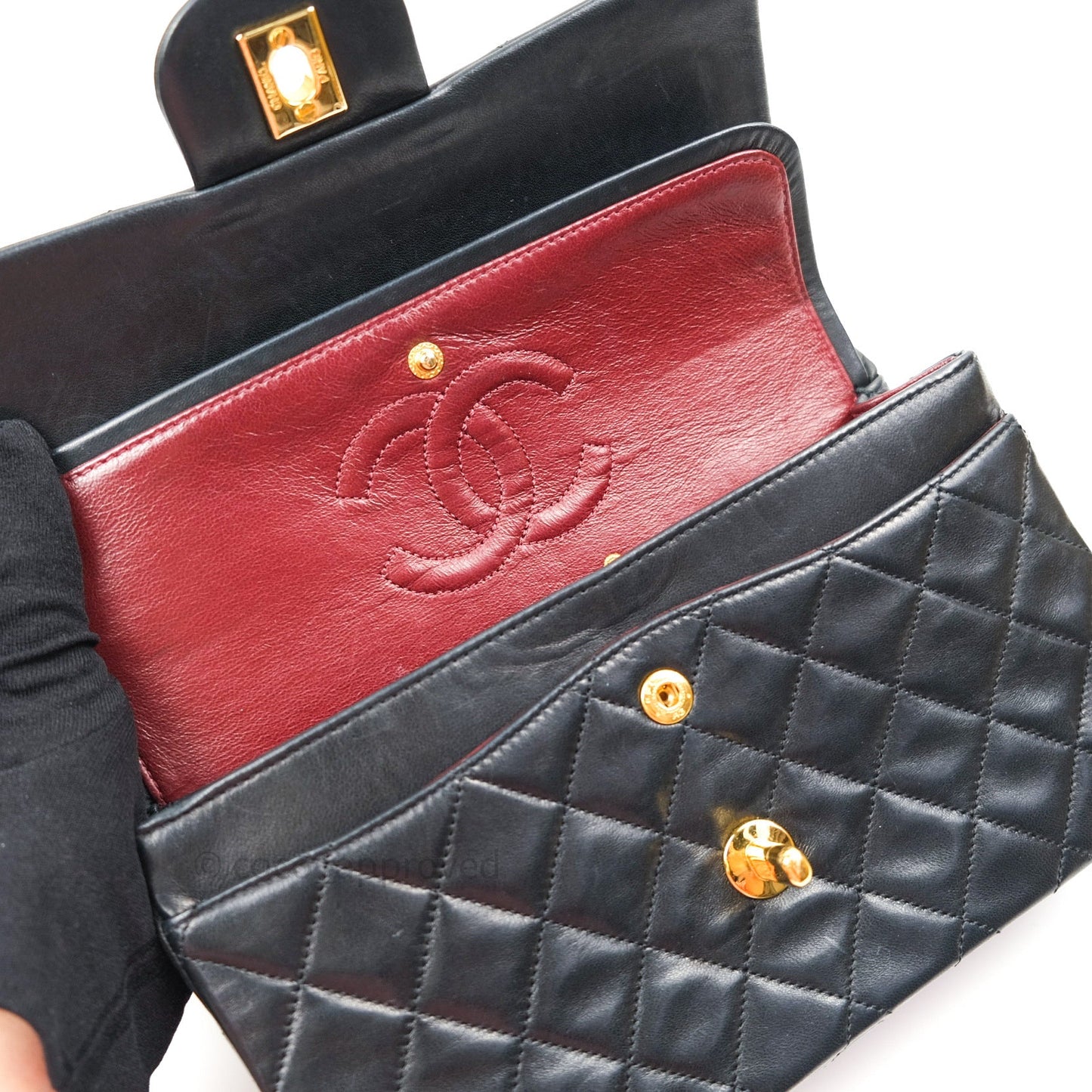 Chanel Vintage Classic Double Flap S/M Small Black Lambskin 24K Gold Hardware