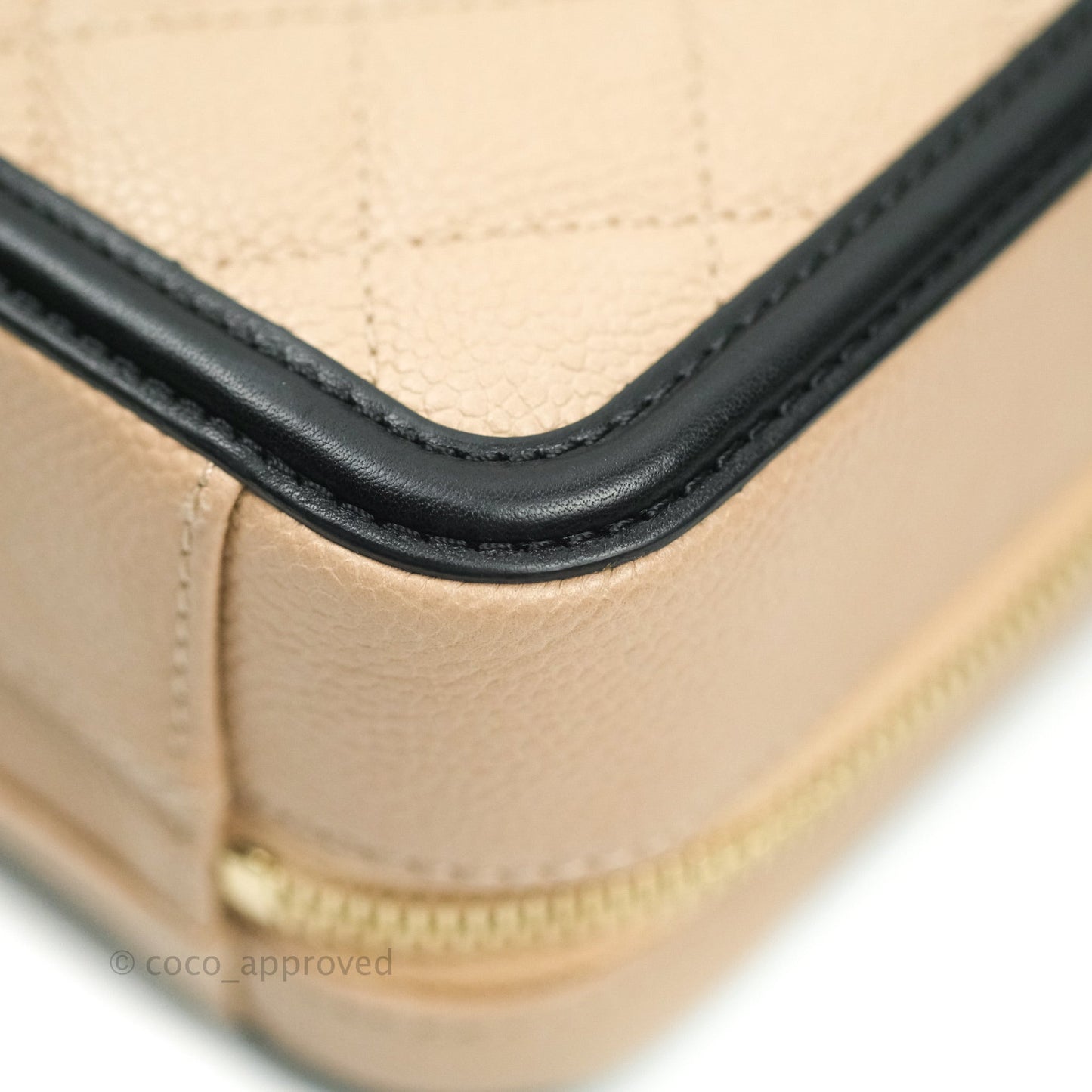 Chanel Quilted Small CC Filigree Vanity Case Beige Black Caviar