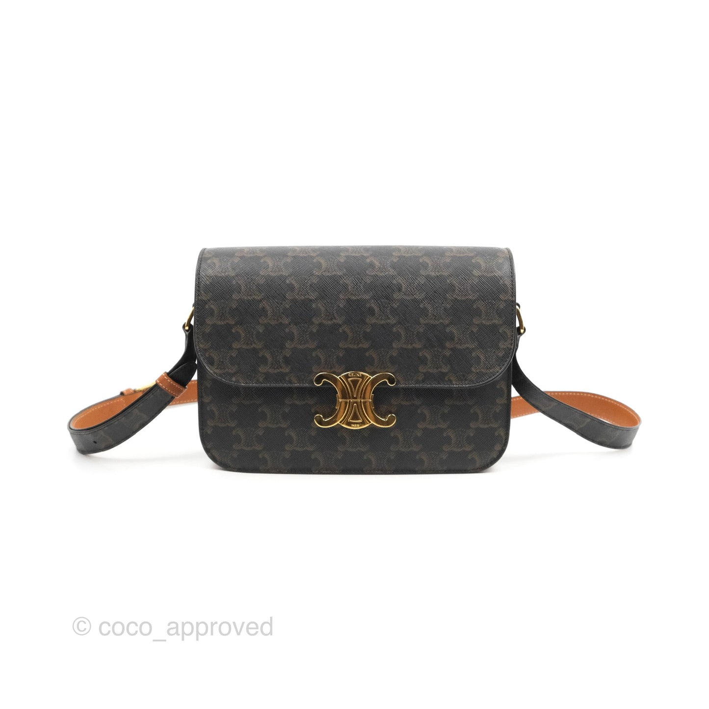 Celine Medium Triomphe Bag Triomphe Canvas Tan Calfskin