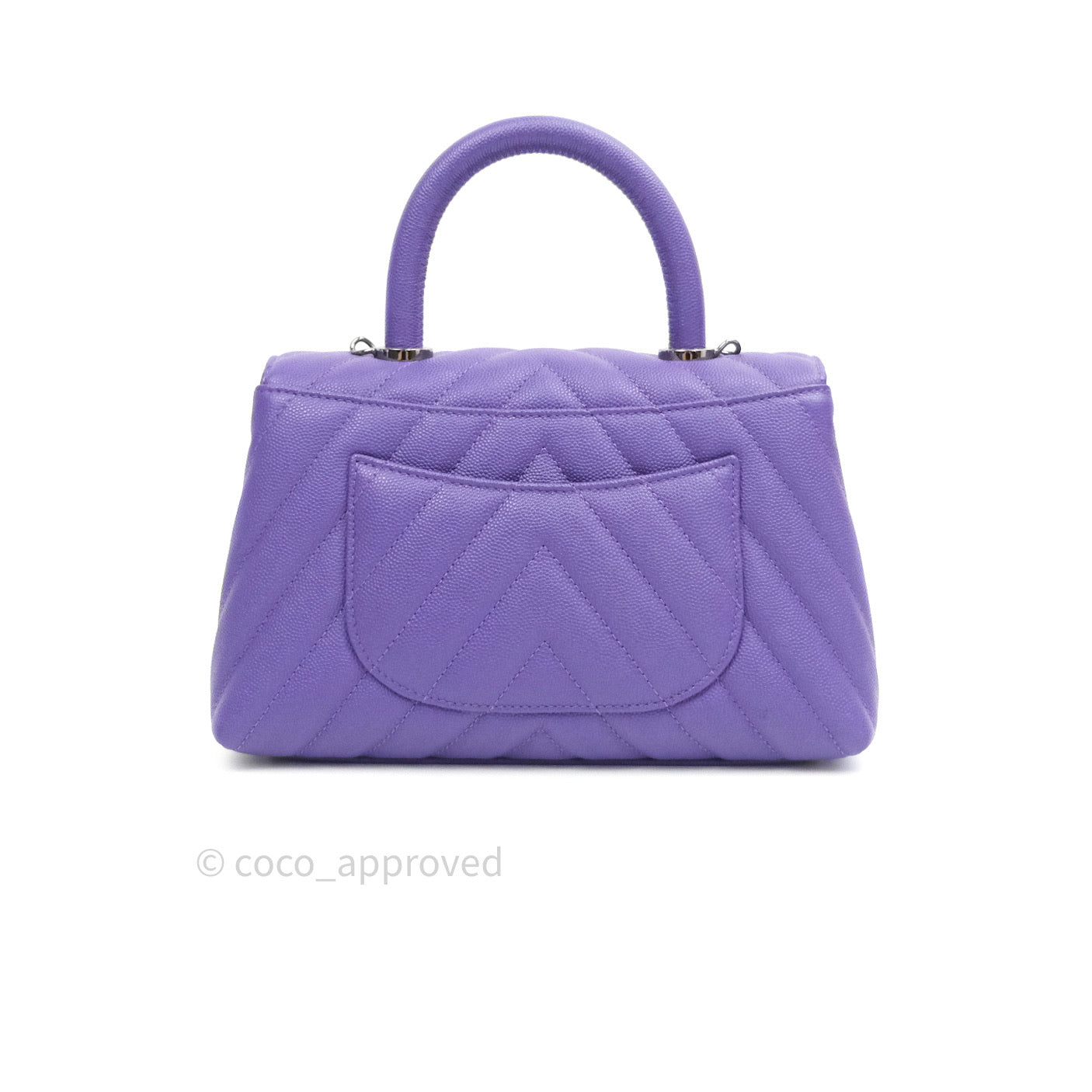 Chanel Mini Coco Handle Chevron Purple Caviar Quilted Dark Silver Hardware