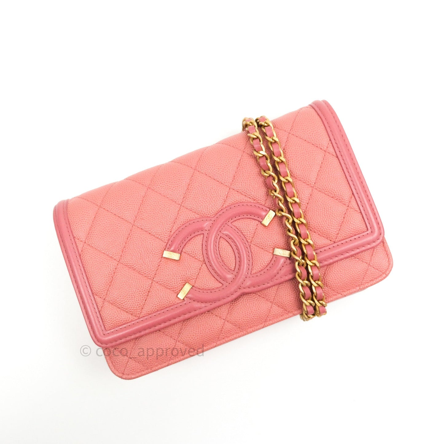 Chanel Filigree Wallet on Chain WOC Pink Caviar Gold Hardware