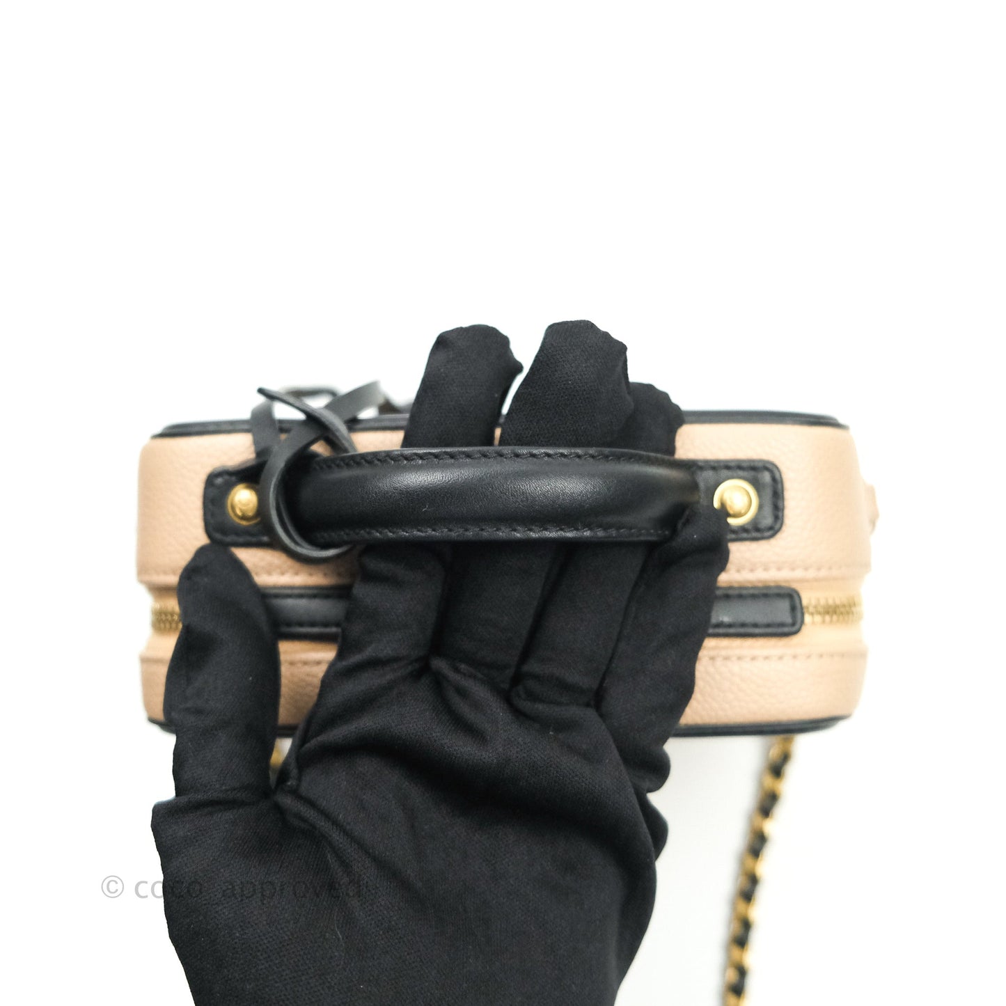 Chanel Quilted Small CC Filigree Vanity Case Beige Black Caviar