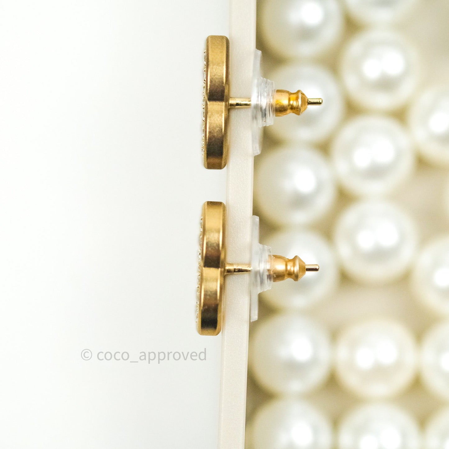 Chanel Crystal CC Earrings Gold Tone
