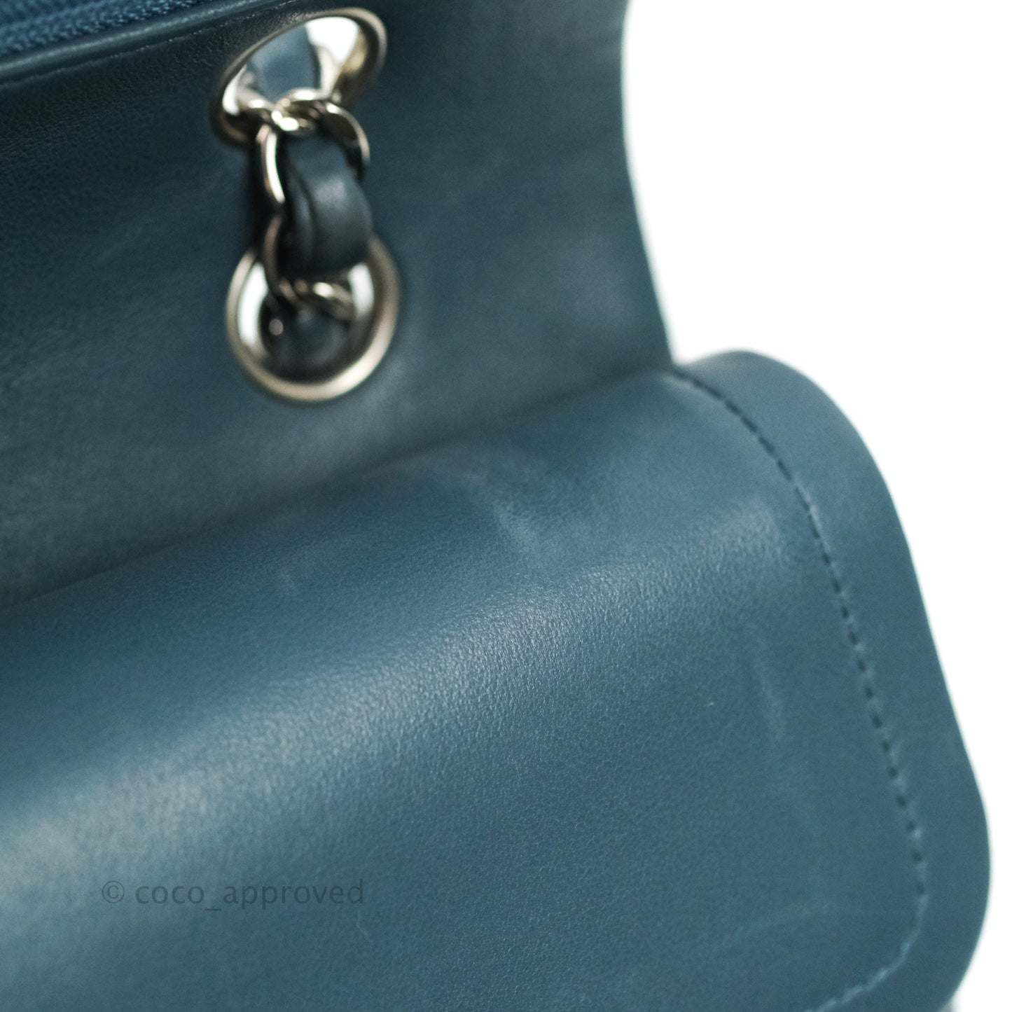 Chanel Classic M/L Medium Double Flap Blue Silver Hardware