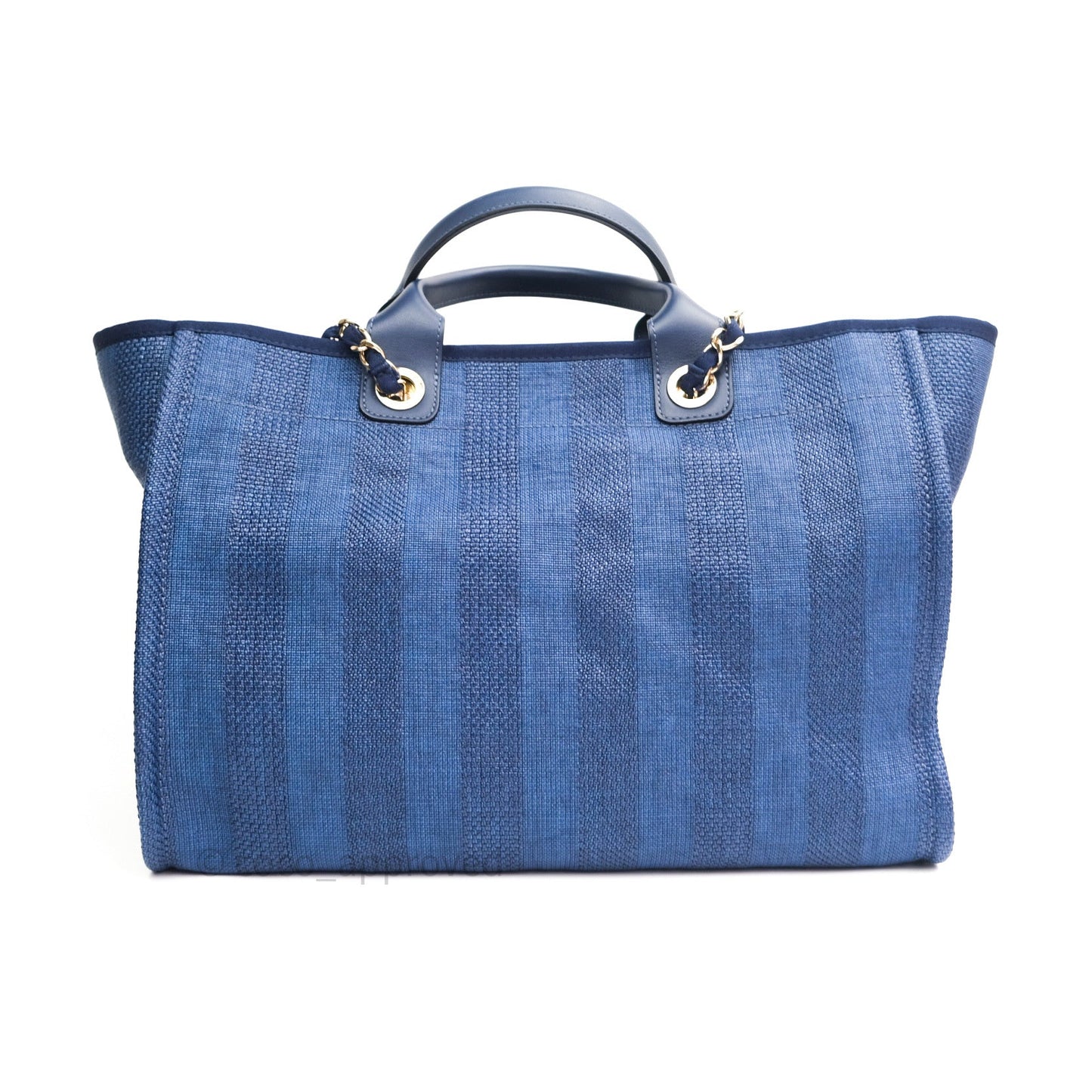 Chanel Canvas Large Deauville Tote Navy Blue Stripe 20S