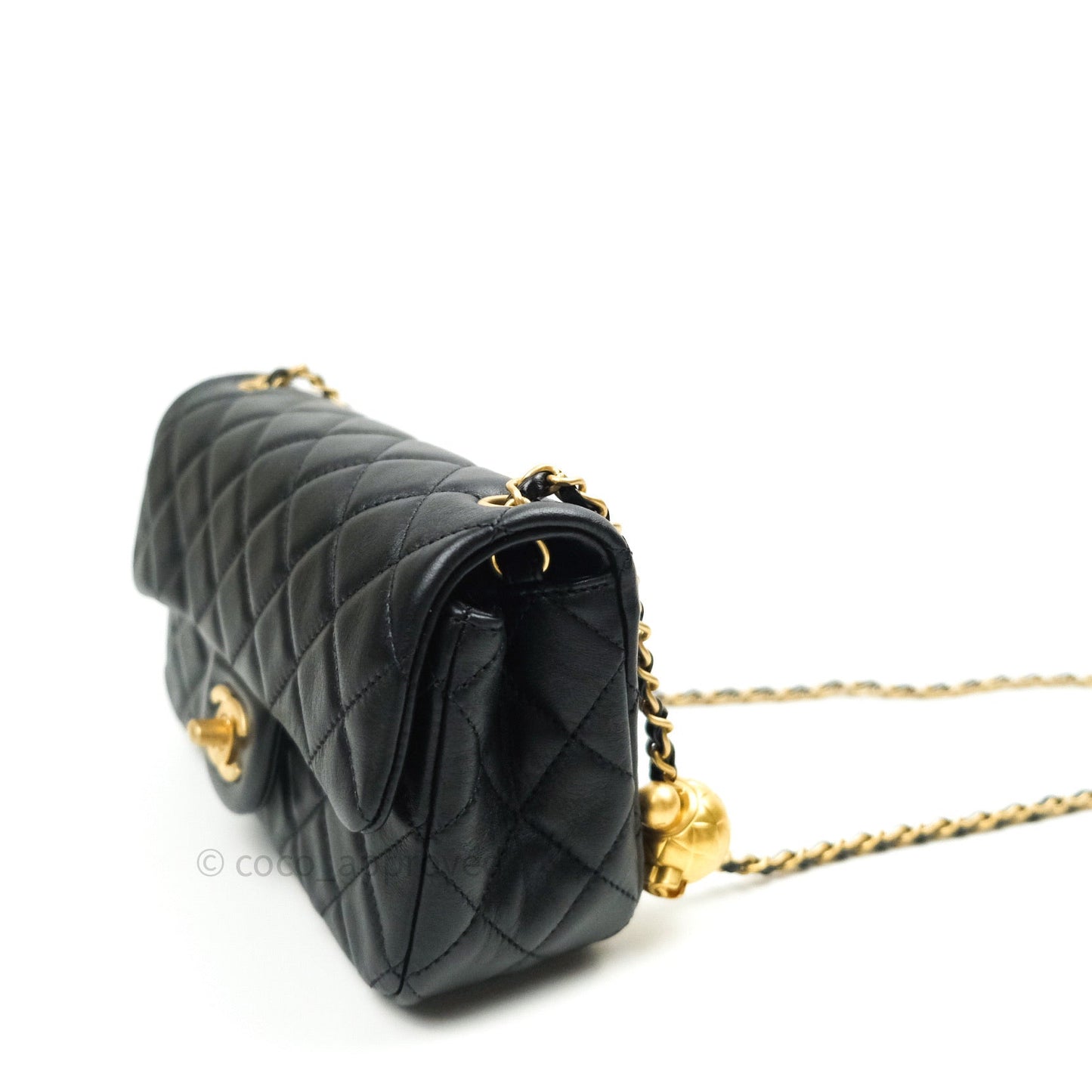 Chanel Mini Rectangular Pearl Crush Quilted Black Lambskin Gold Hardware
