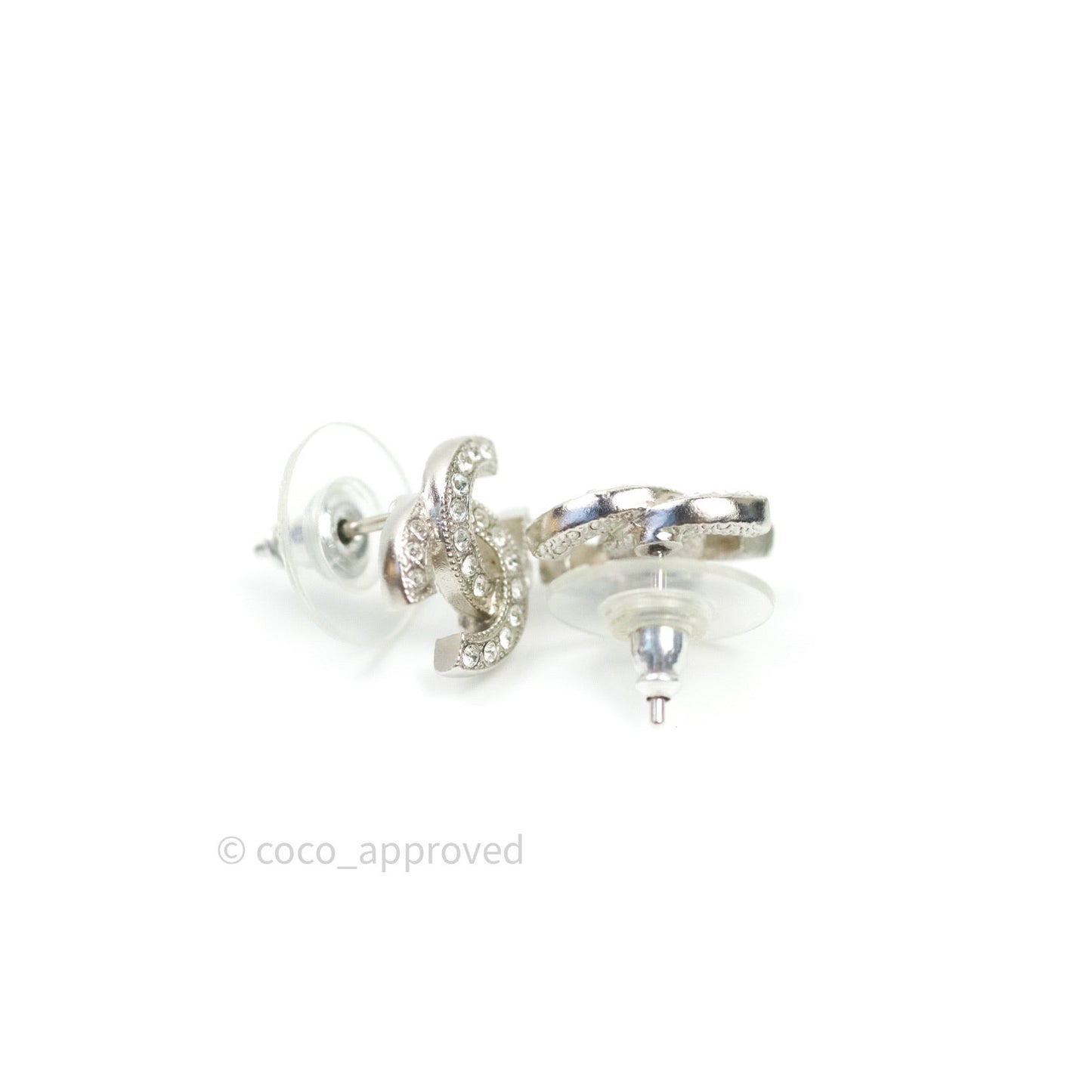 Chanel Crystal CC Earrings Silver Tone