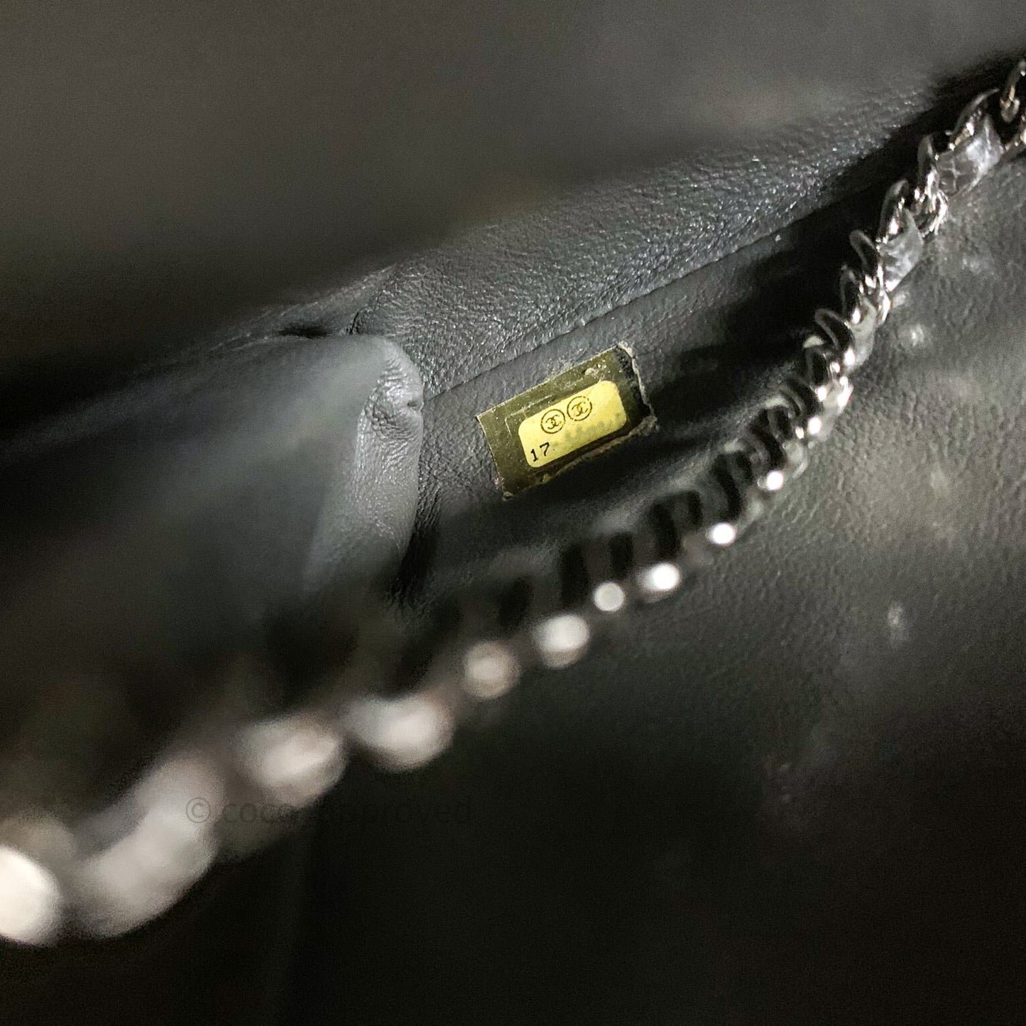 Chanel Quilted Clutch with Chain Dark Grey Caviar Leather Silver Hardware