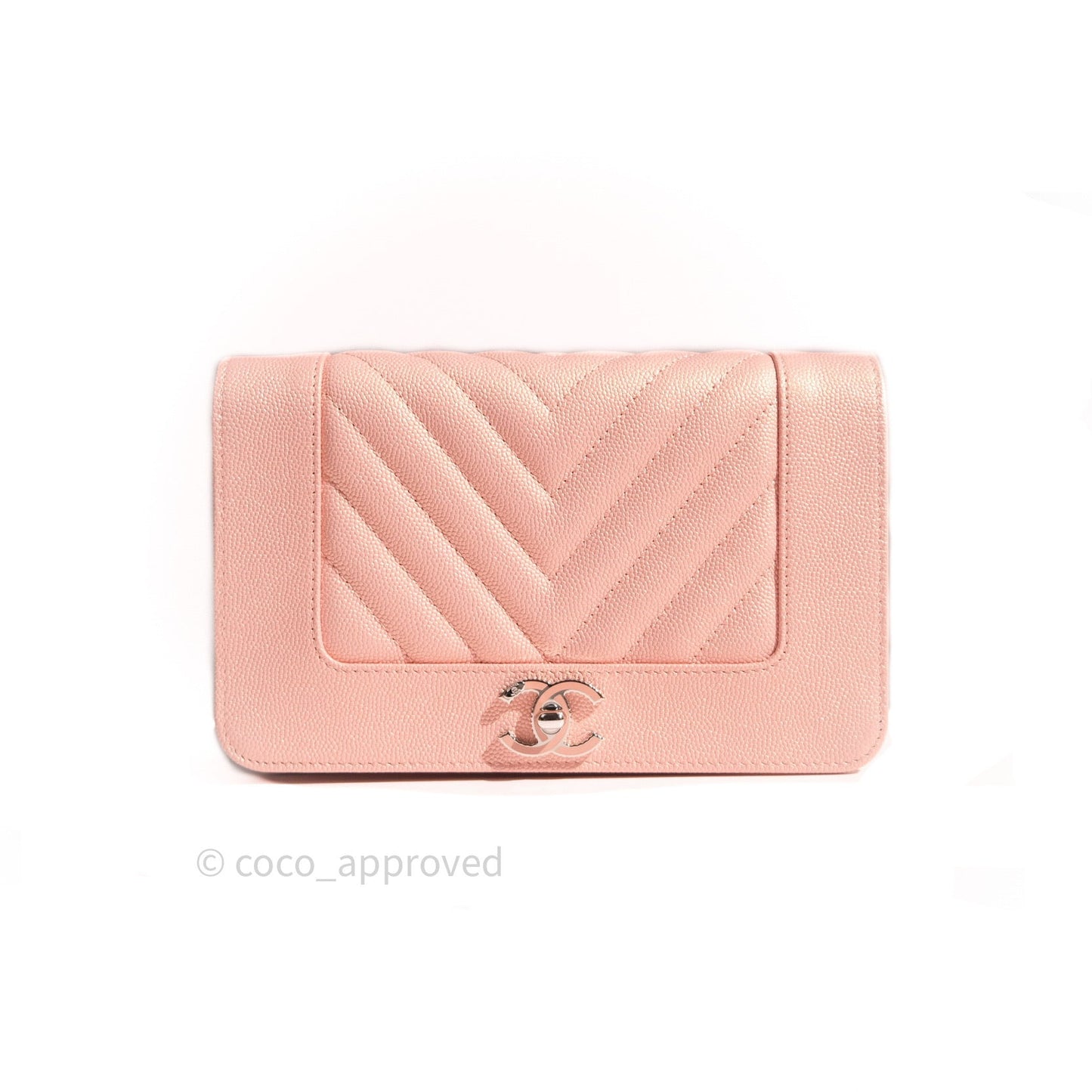 Chanel Chevron Wallet on Chain WOC Rose Gold Caviar Silver Hardware 19P