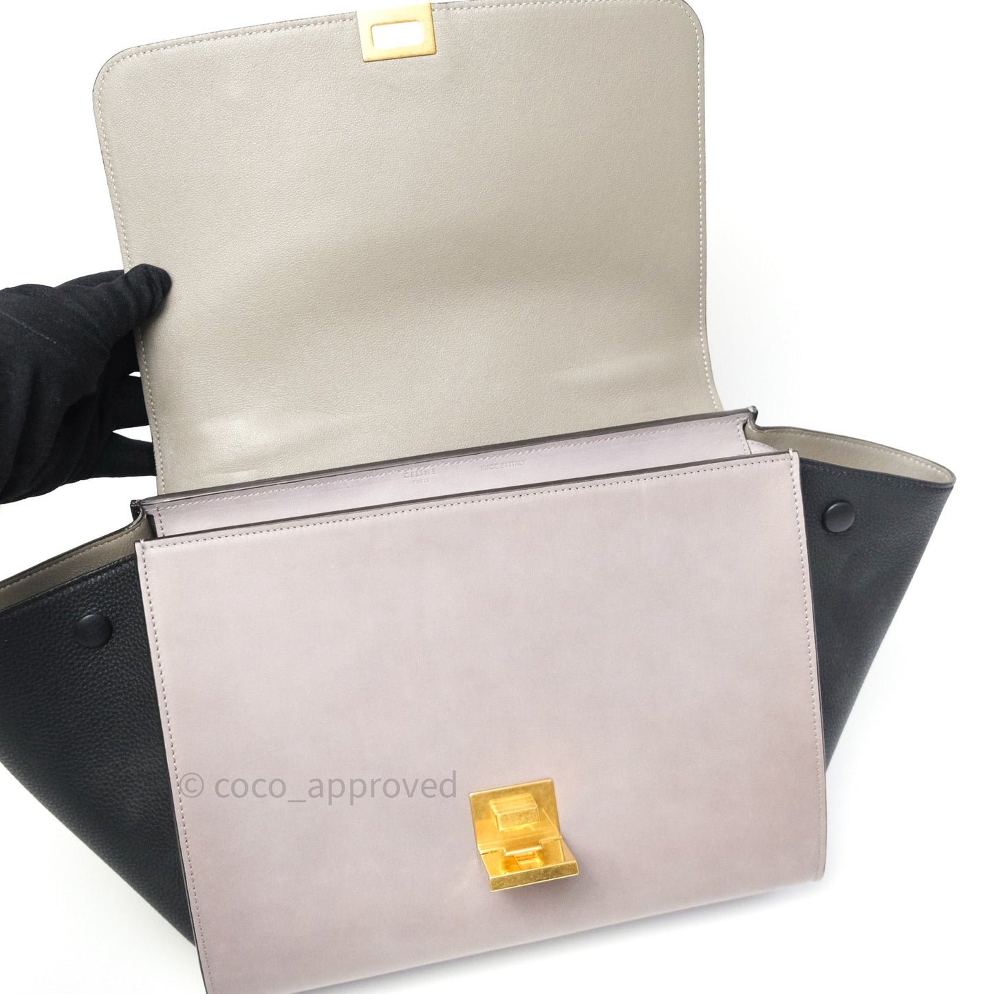 Celine Sleek Calfskin Small Tri-Color Trapeze Dark Blue