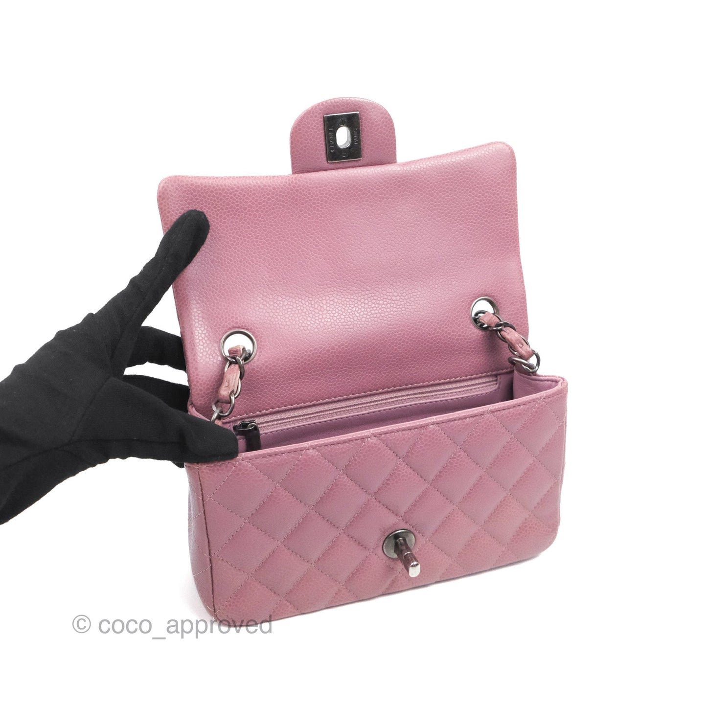 Chanel Quilted Mini Rectangular Flap Dark Pink Caviar Ruthenium Hardware