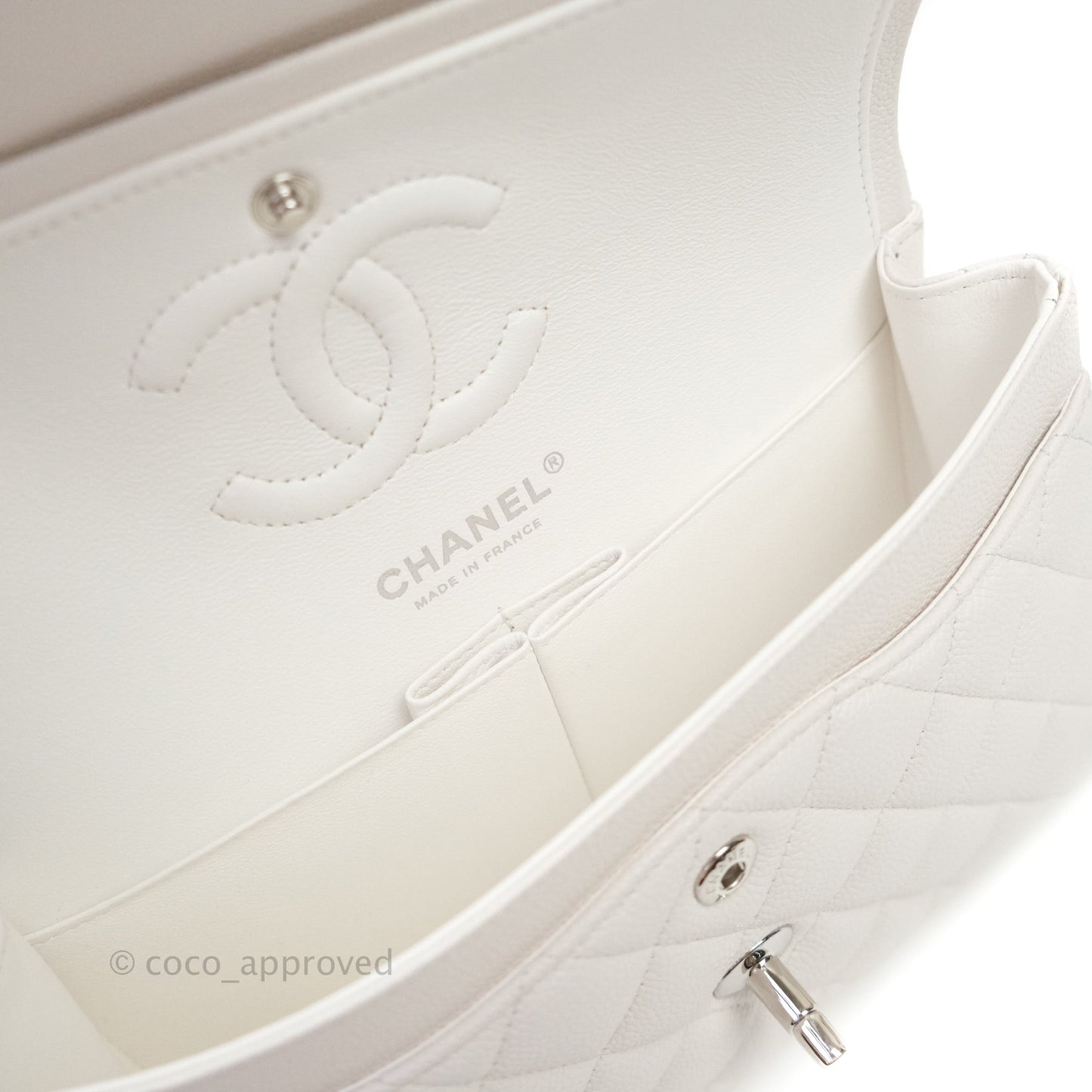 Chanel Classic Small S/M Flap White Caviar Silver Hardware