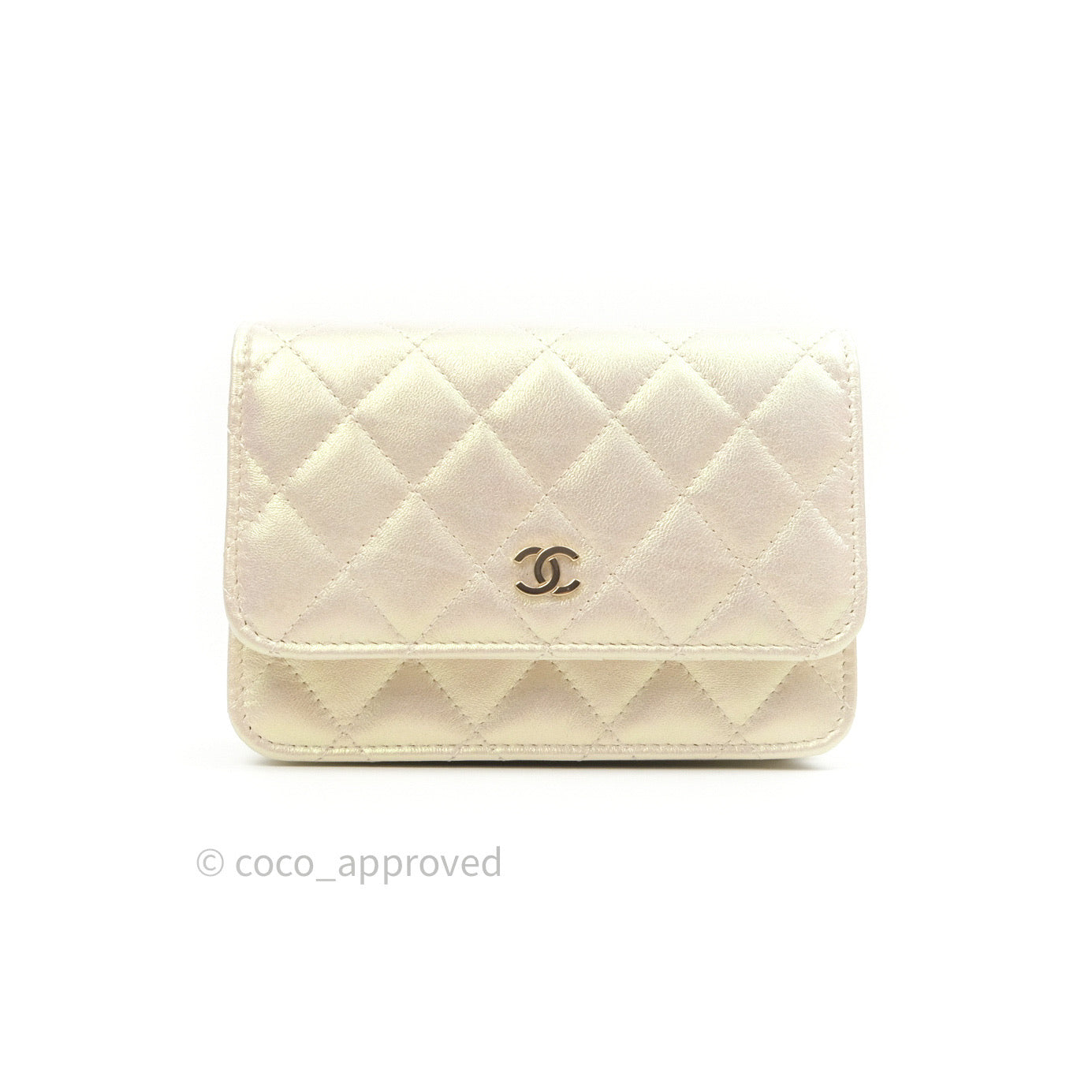 Chanel Quilted Mini Wallet on Chain WOC Iridescent Ivory Gold Hardware 20A