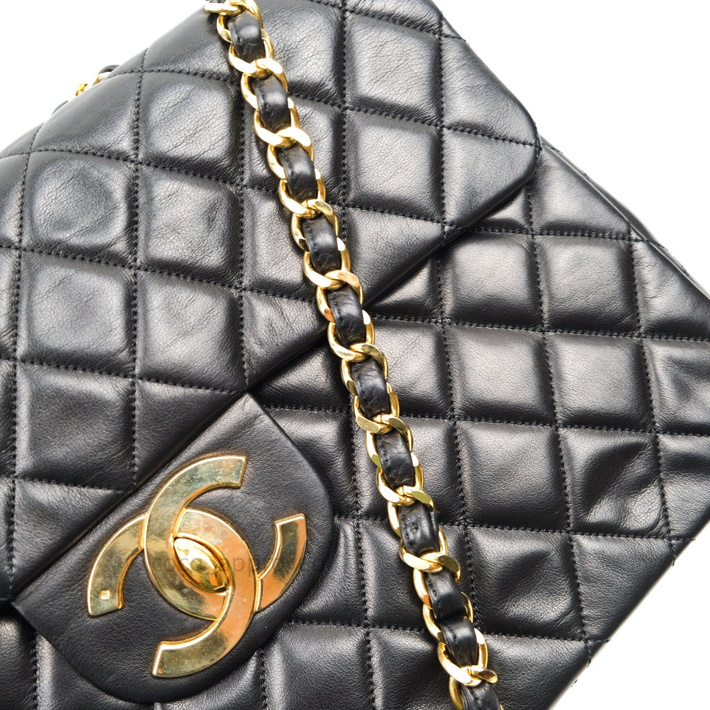 Chanel Vintage XL Jumbo Single Flap Black Lambskin 24K Gold Hardware