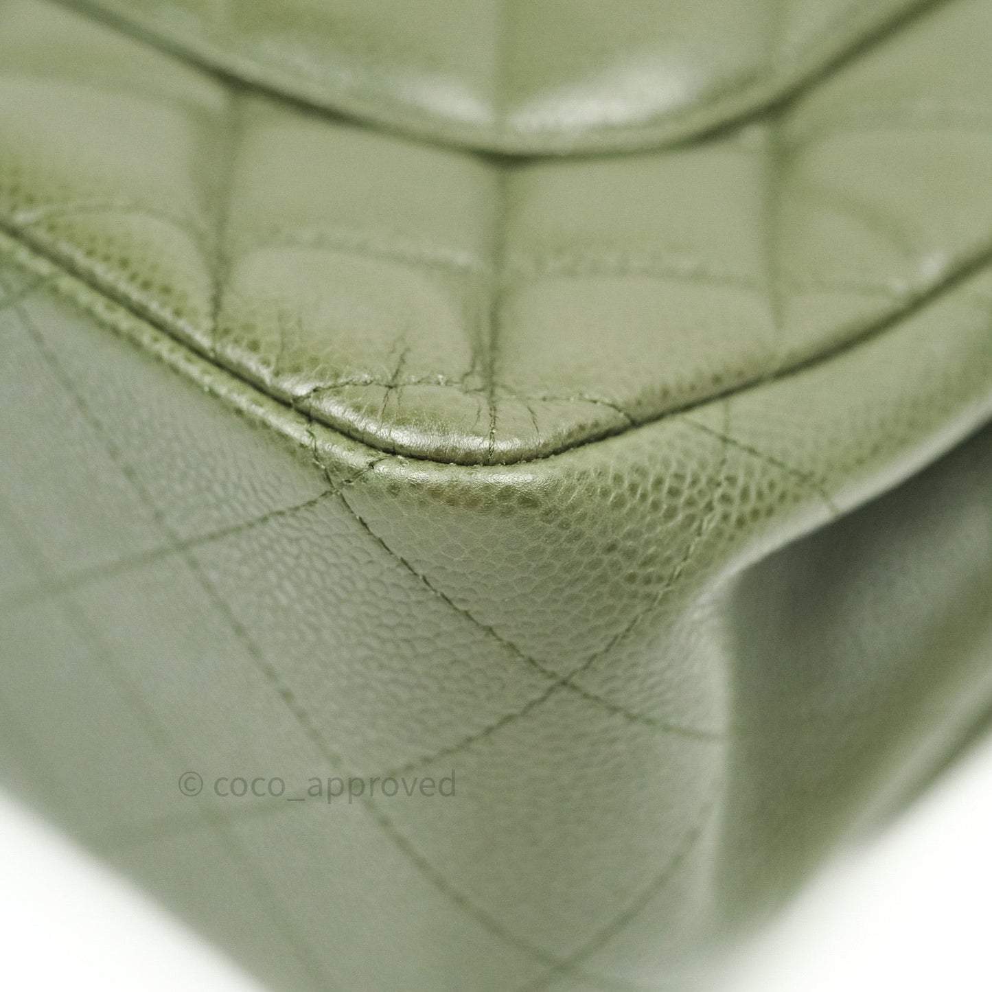 Chanel Classic Jumbo Double Flap Quilted Green Caviar Silver Hardware⁣⁣