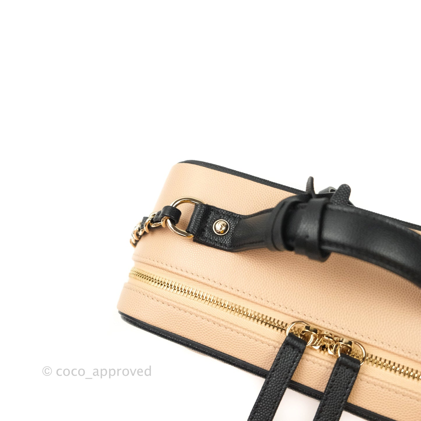 Chanel Quilted Large CC Filigree Vanity Case Beige Black Caviar