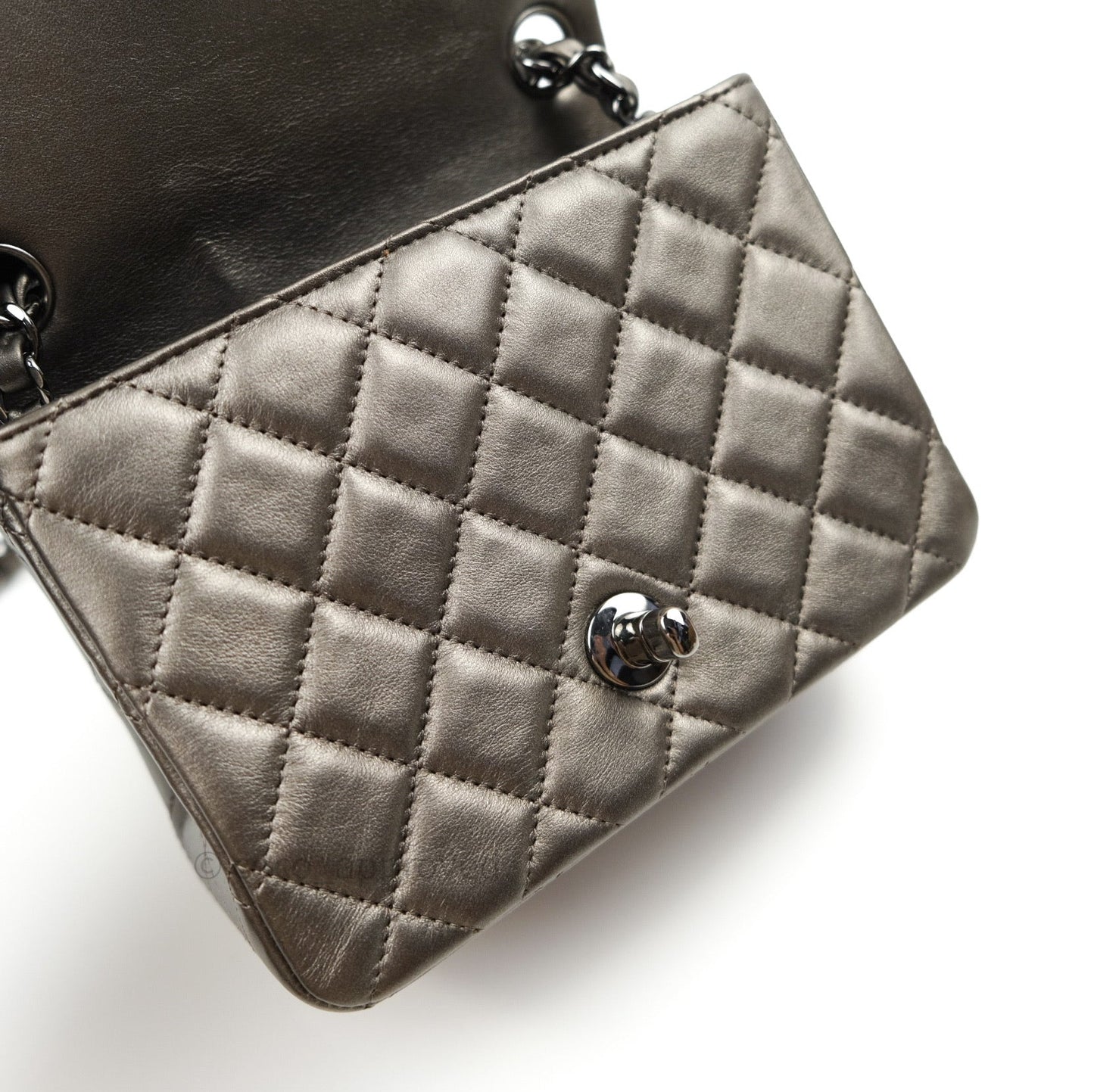 Chanel Mini Square Metallic Dark Grey Lambskin Dark Silver Hardware