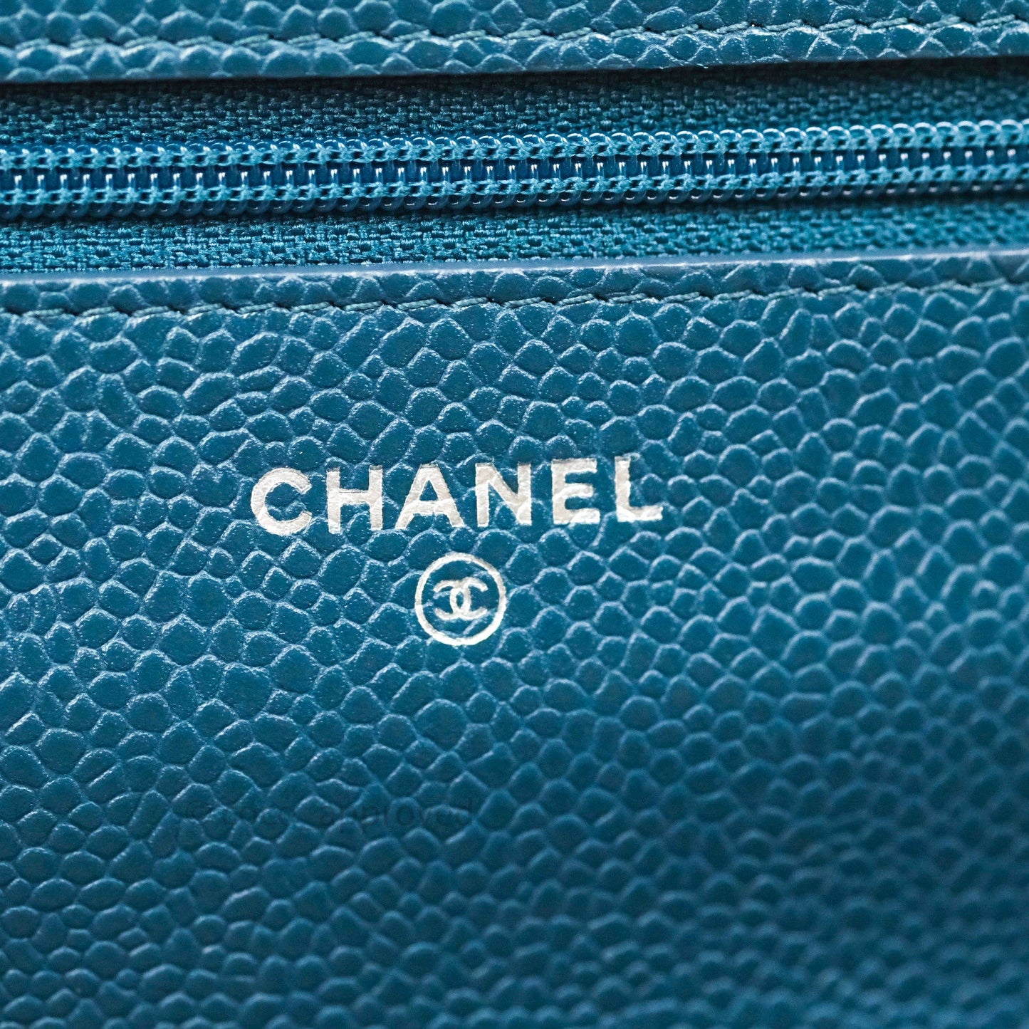 Chanel Chevron Wallet on Chain WOC Blue Caviar Silver Hardware