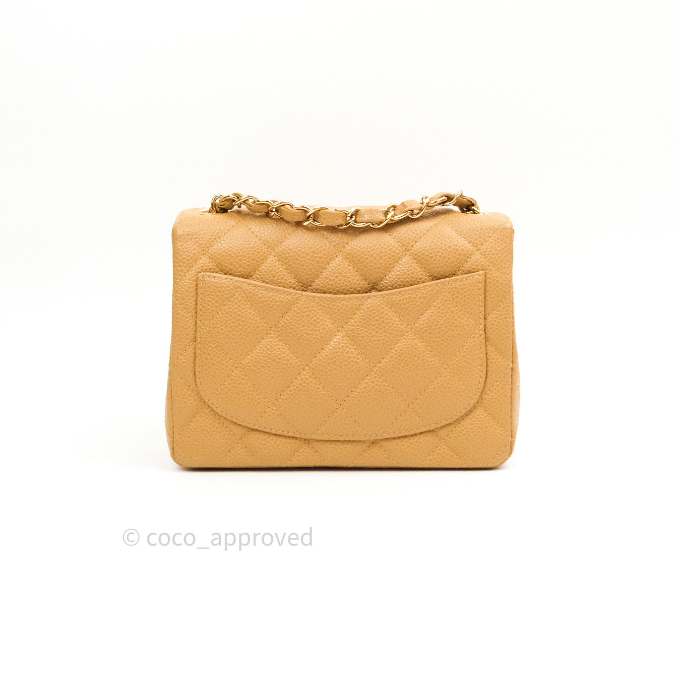 Chanel Quilted Vintage Mini Square Flap Beige Caviar 24K Gold Hardware