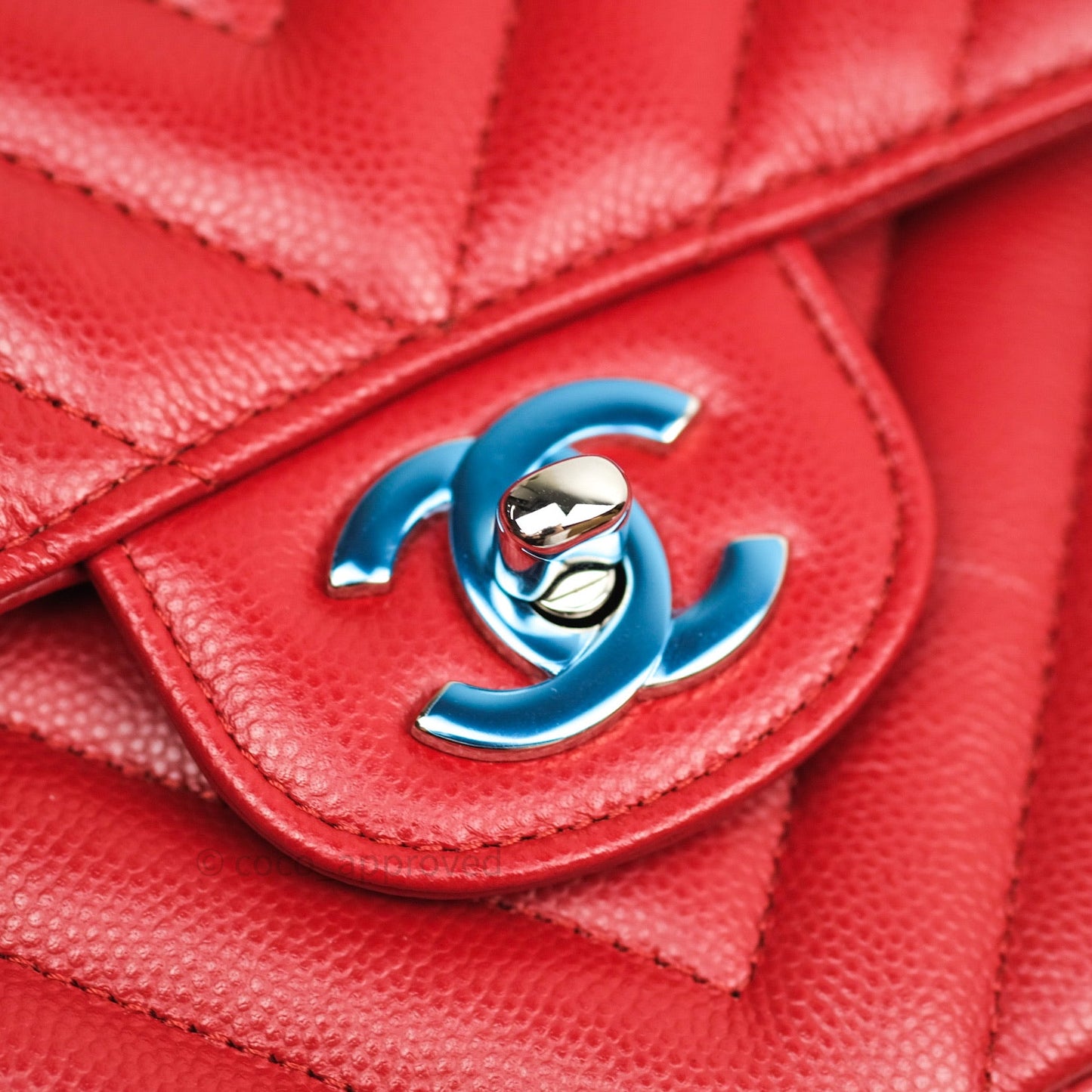 Chanel Quilted M/L Medium Double Flap Red Caviar Silver Hardware 16S