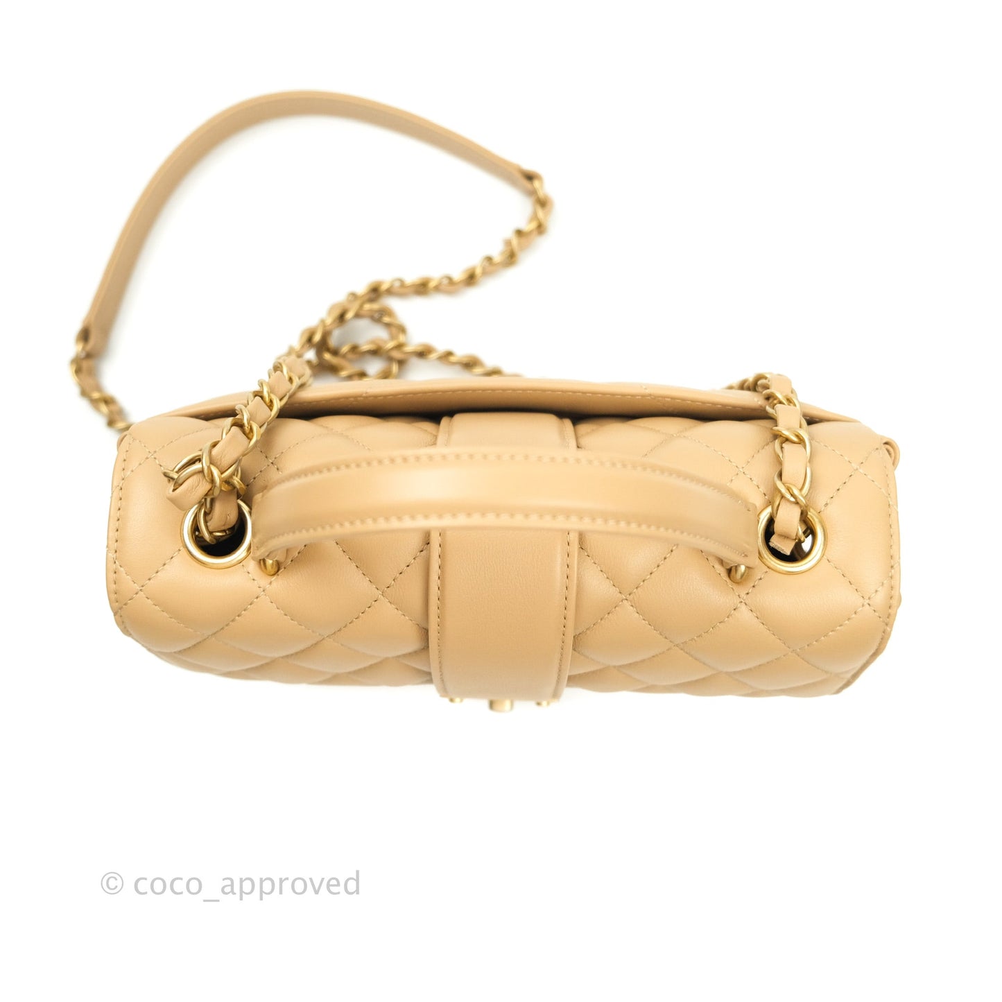 Chanel Quilted Chevron In The City Bag Beige Calfskin Aged Gold Hardware