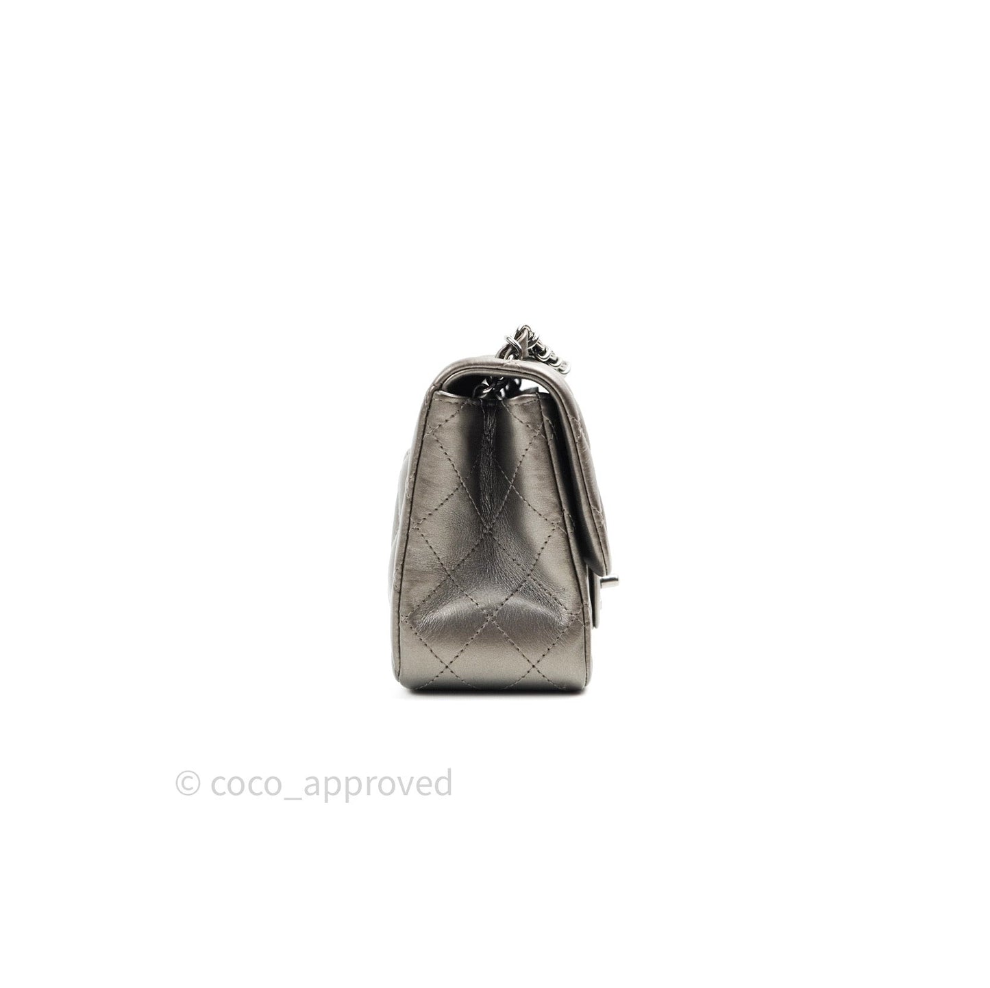Chanel Mini Square Metallic Dark Grey Lambskin Dark Silver Hardware